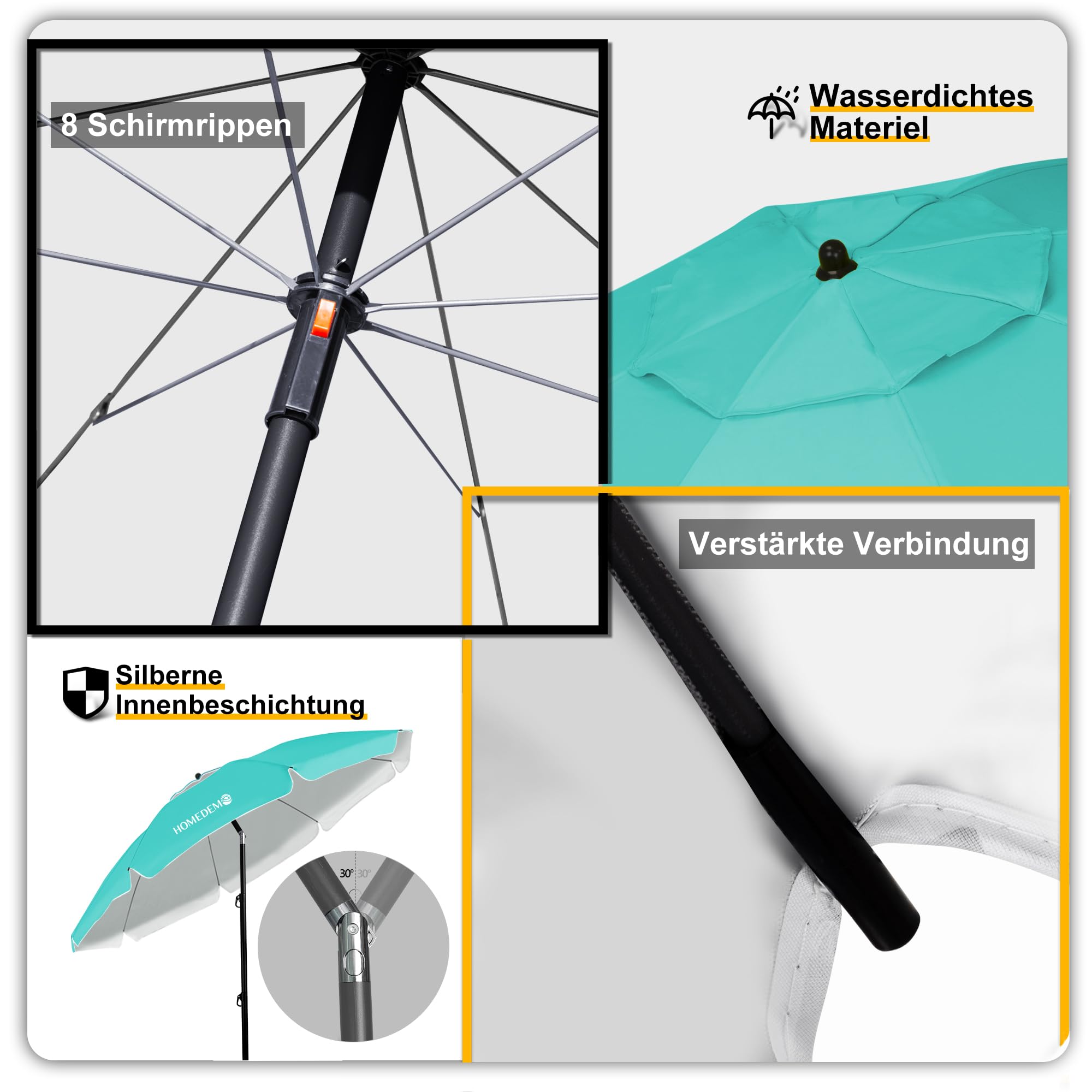 HOMEDEMO Groß Faltbarer Strandschirm Sonnenschirm Strand windfest 217cm
