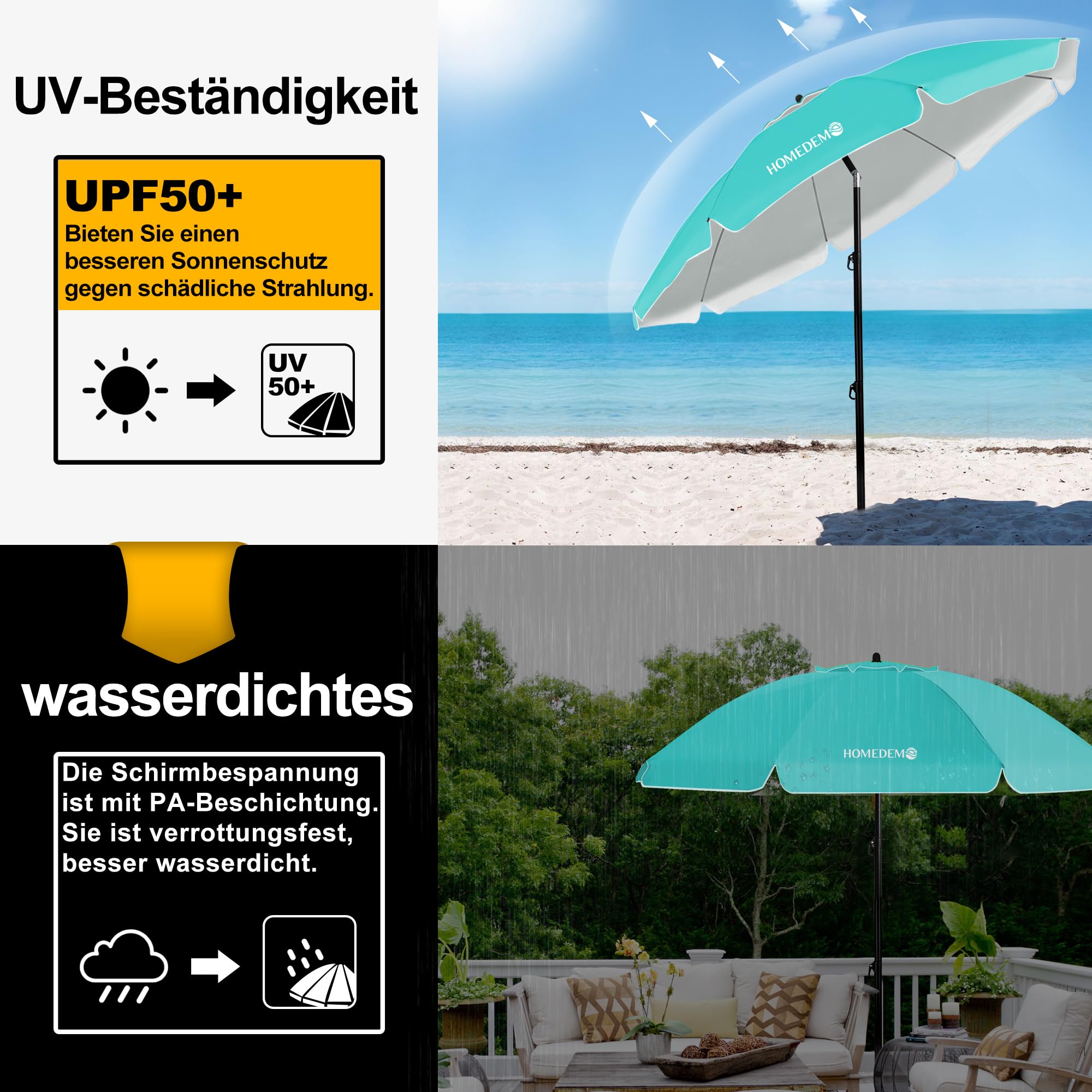 HOMEDEMO Groß Faltbarer Strandschirm Sonnenschirm Strand windfest 217cm