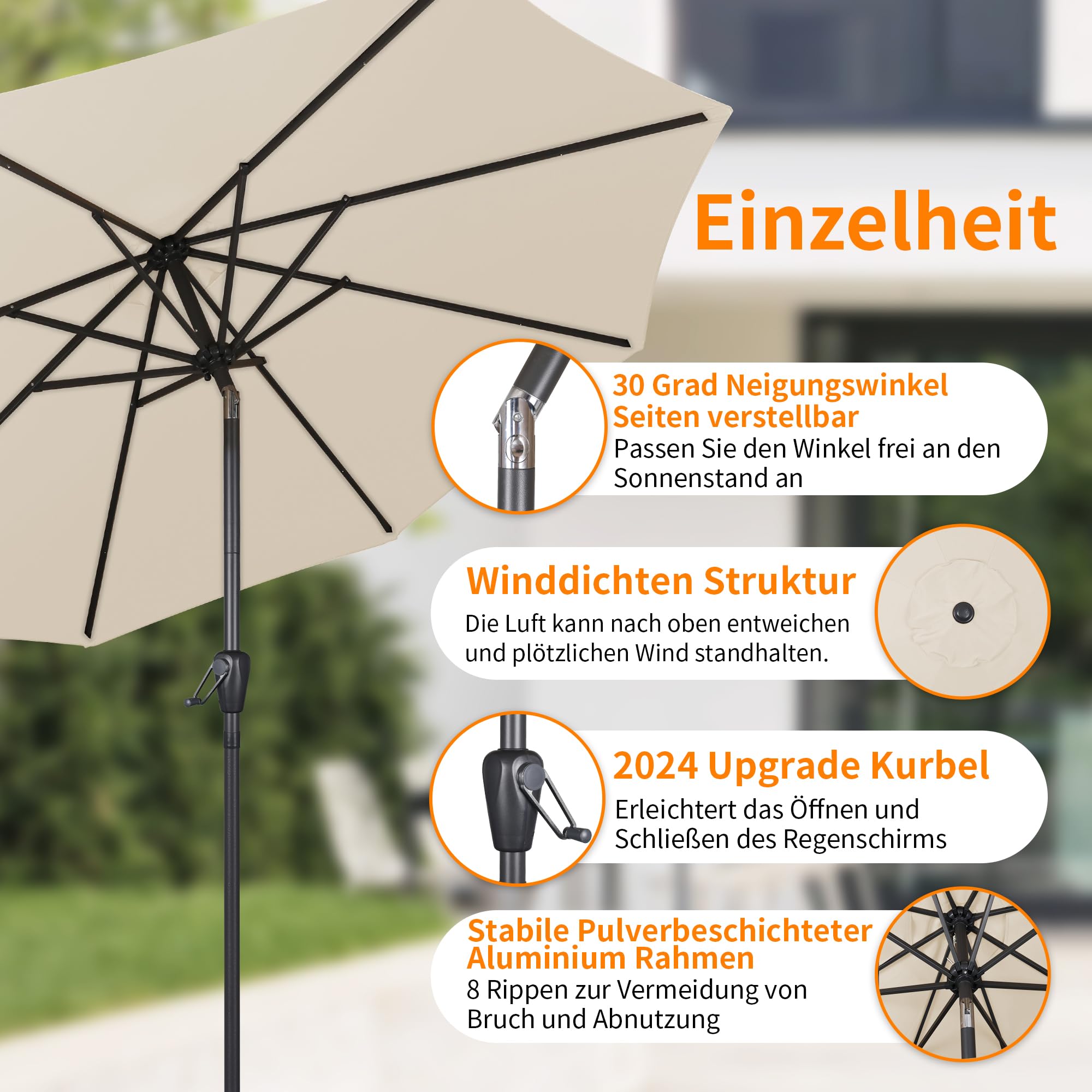 Groß Garten Sonnenschirme zum kurbeln