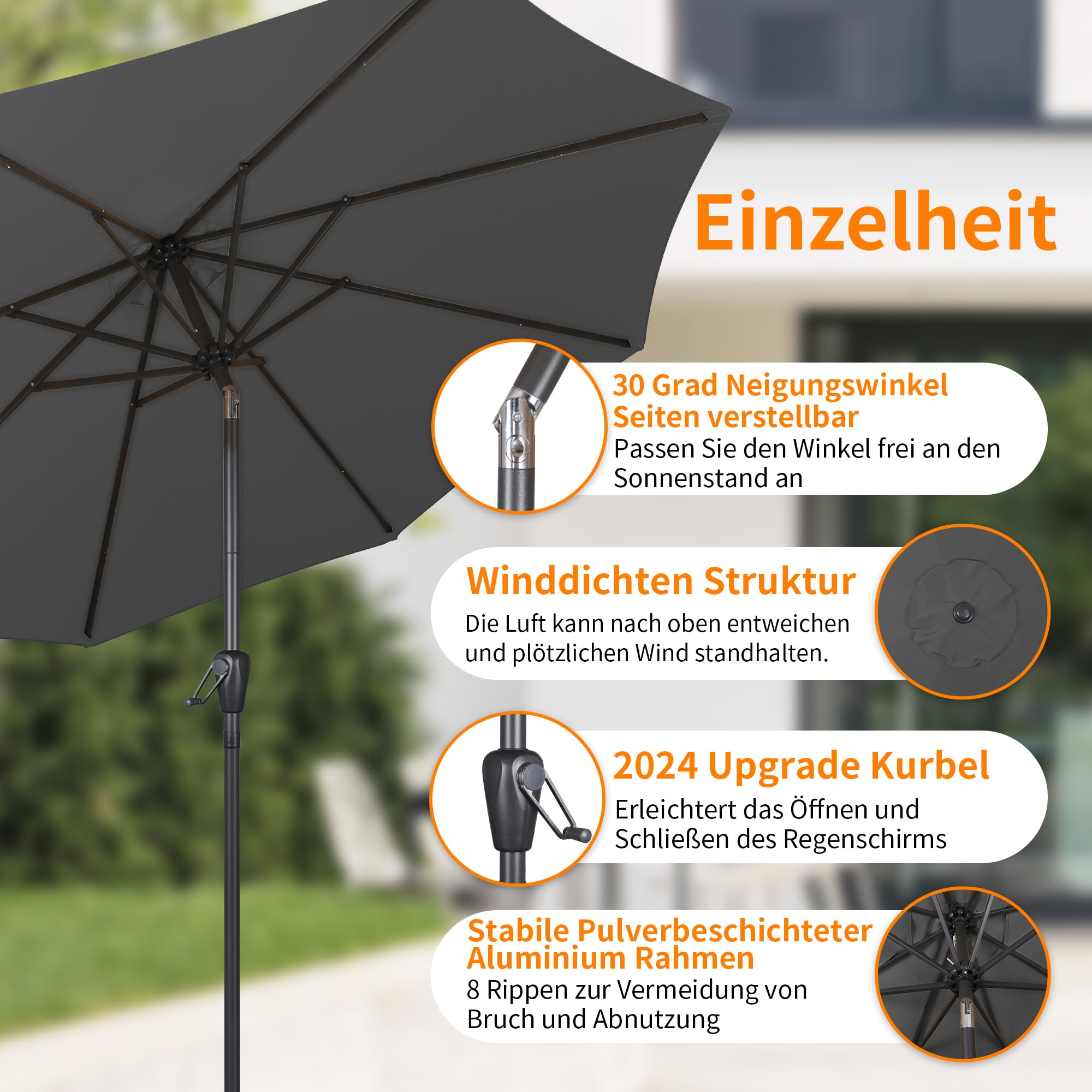 Groß Garten Sonnenschirme zum kurbeln