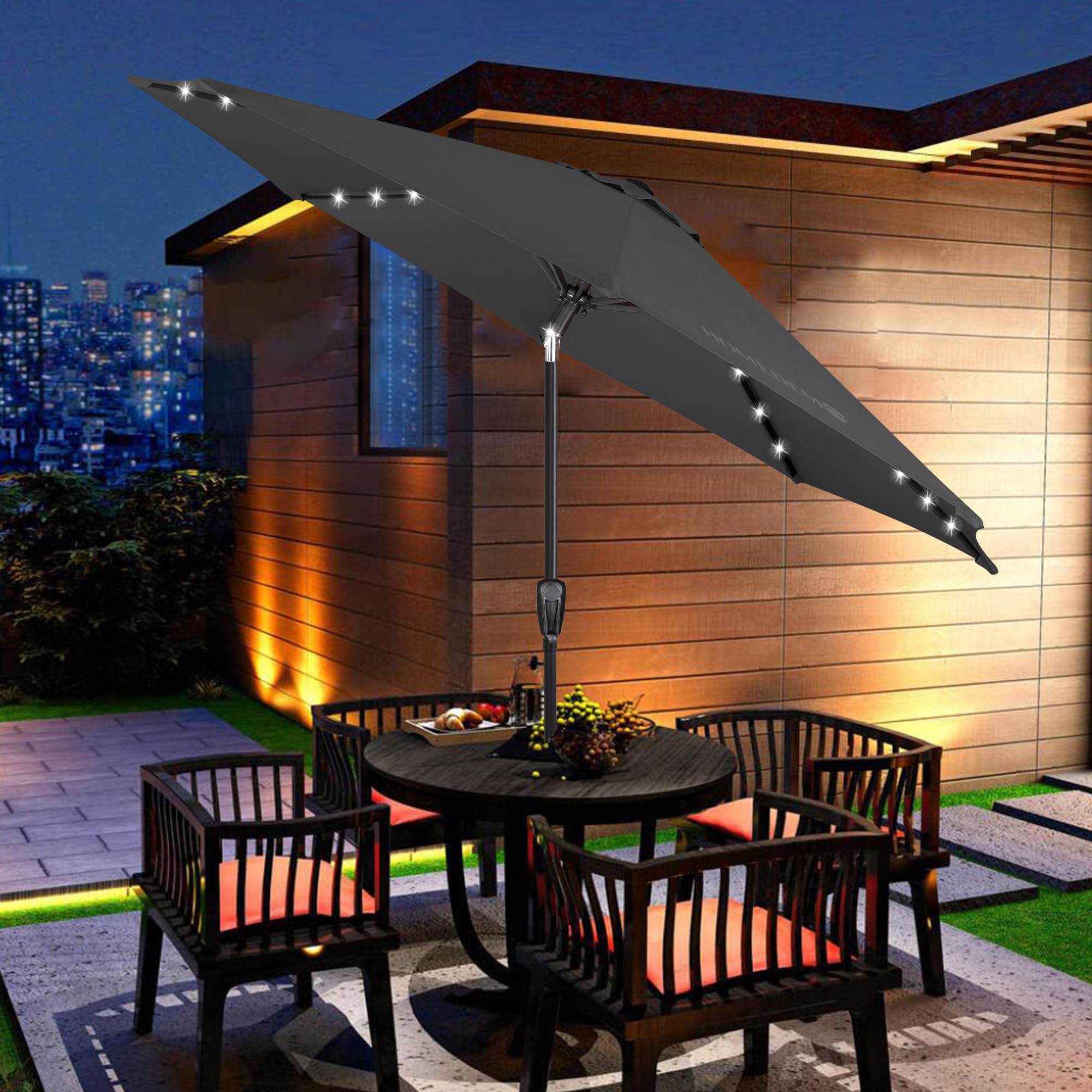 HOMEDEMO Groß Garten Sonnenschirme mit Kurbel und LED-Licht