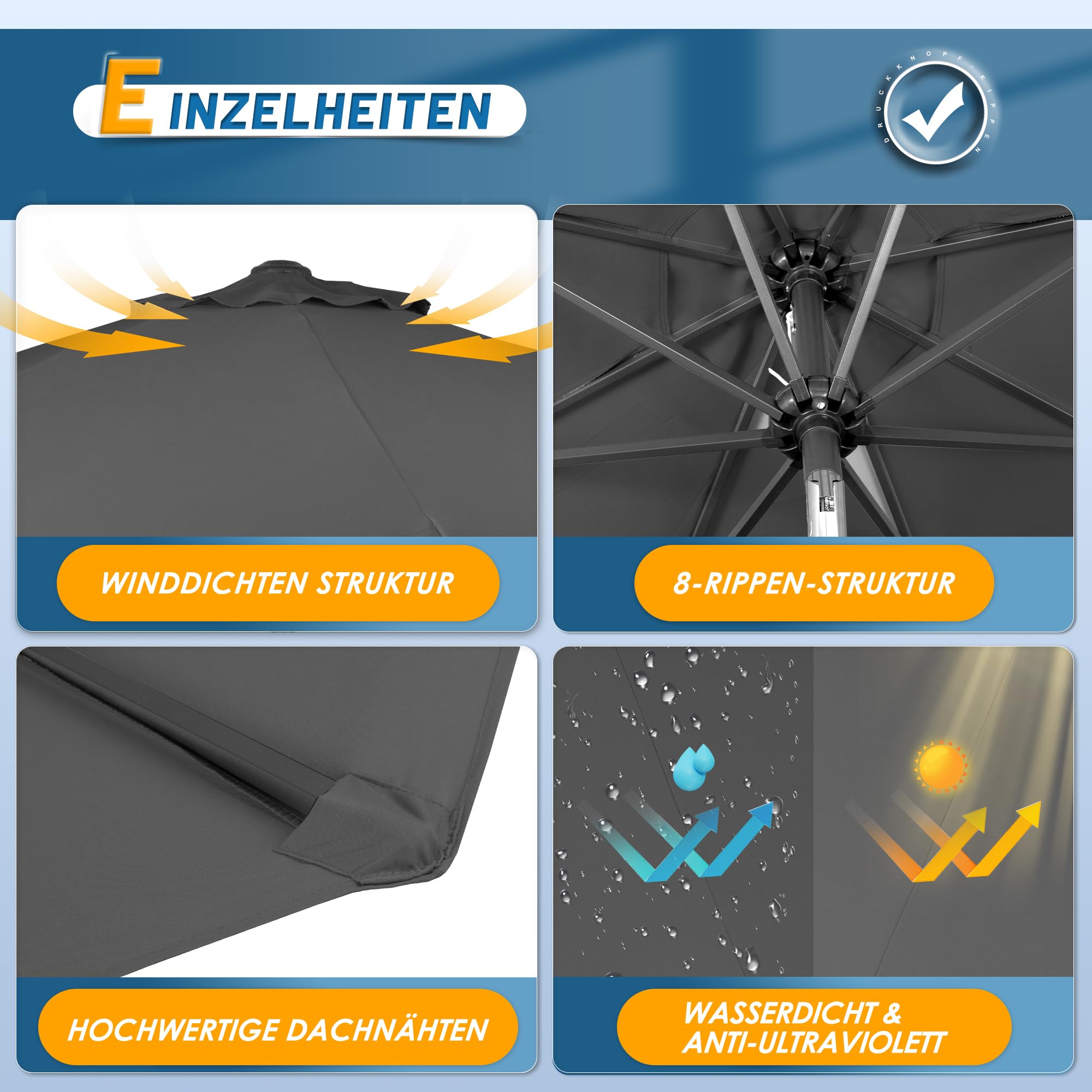 HOMEDEMO Groß Garten Sonnenschirme mit Kurbel und LED-Licht