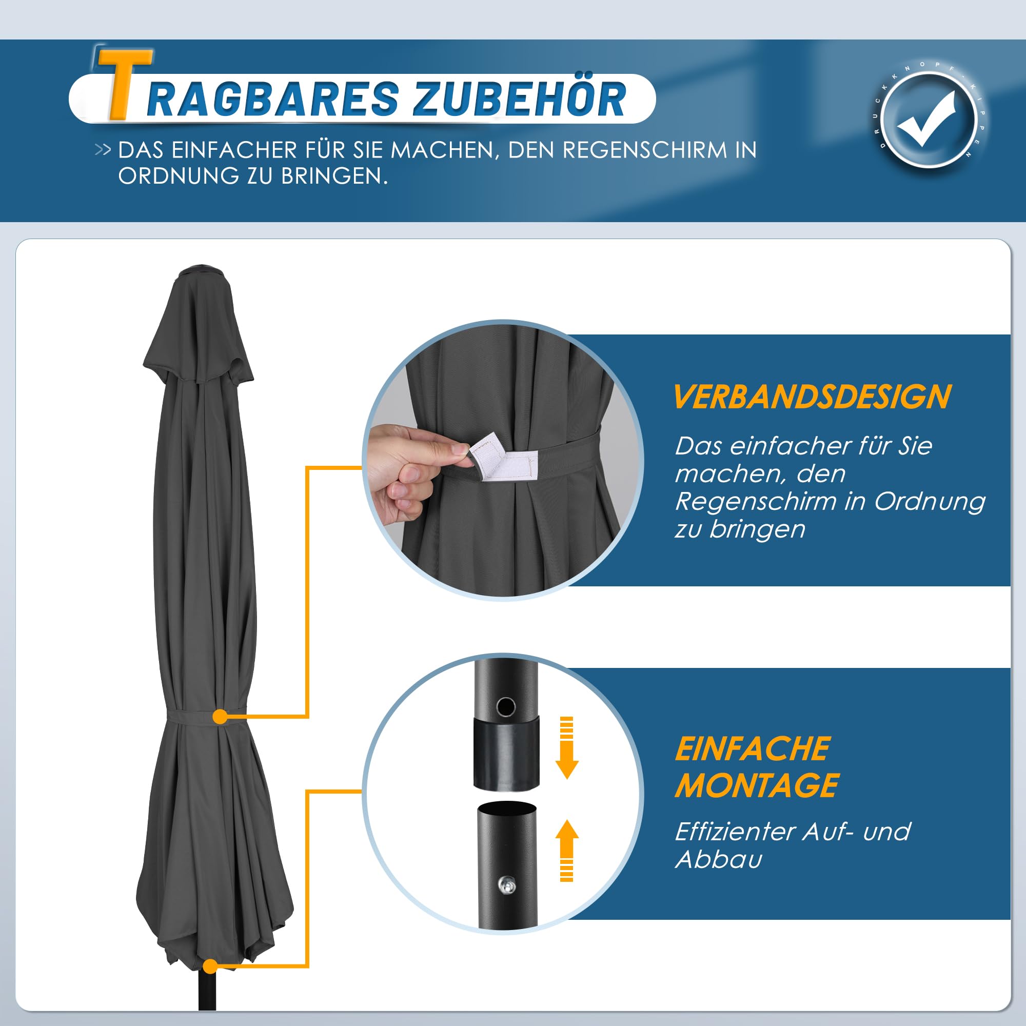 HOMEDEMO Groß Garten Sonnenschirme mit Kurbel und LED-Licht