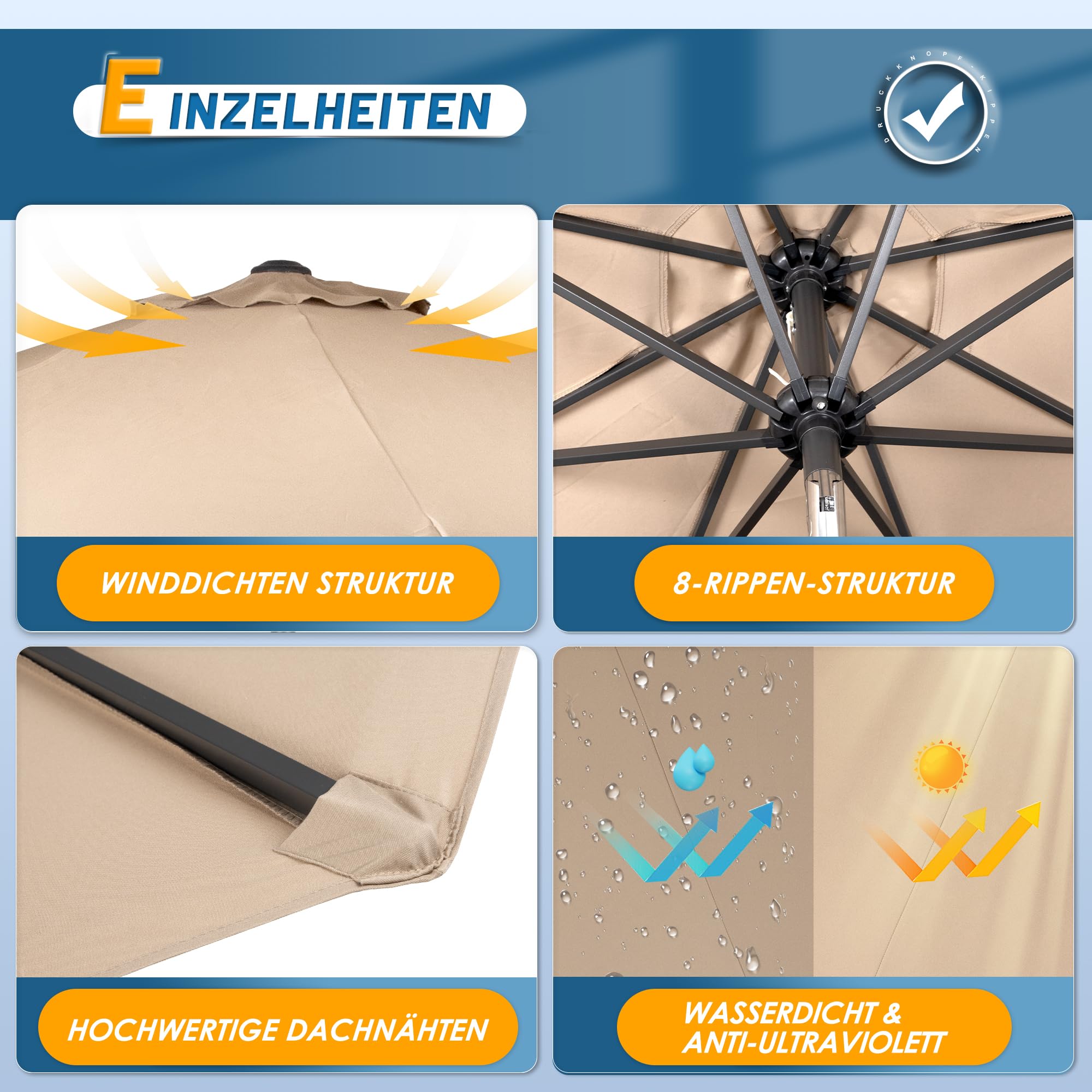 HOMEDEMO Groß Garten Sonnenschirme mit Kurbel und LED-Licht