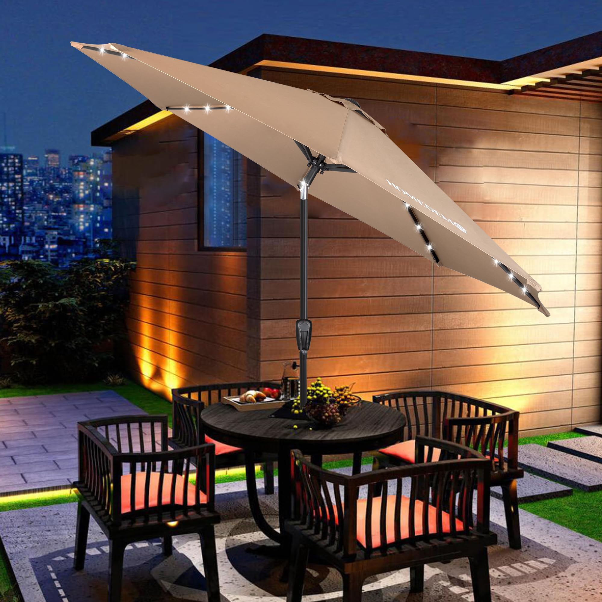HOMEDEMO Groß Garten Sonnenschirme mit Kurbel und LED-Licht