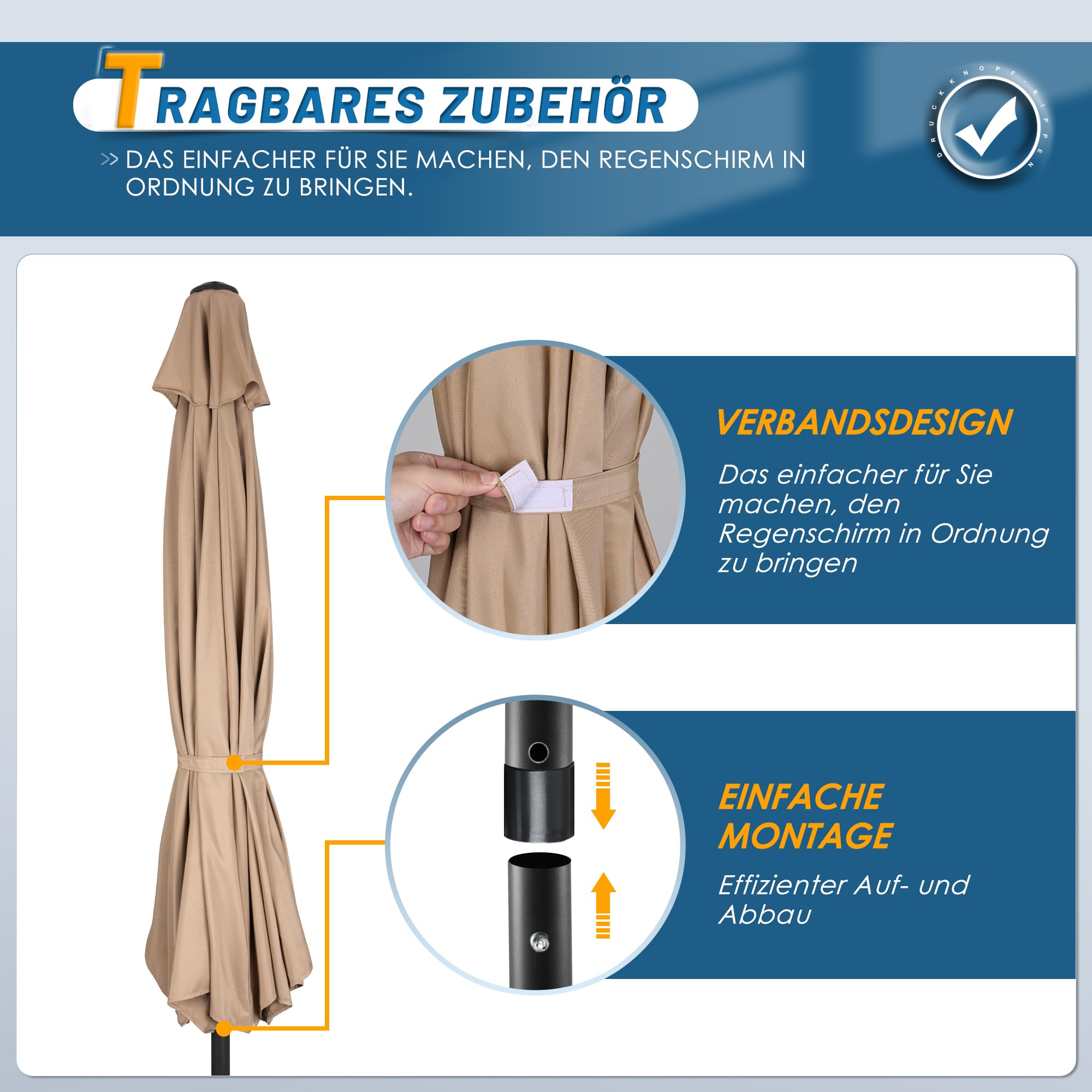 HOMEDEMO Groß Garten Sonnenschirme mit Kurbel und LED-Licht