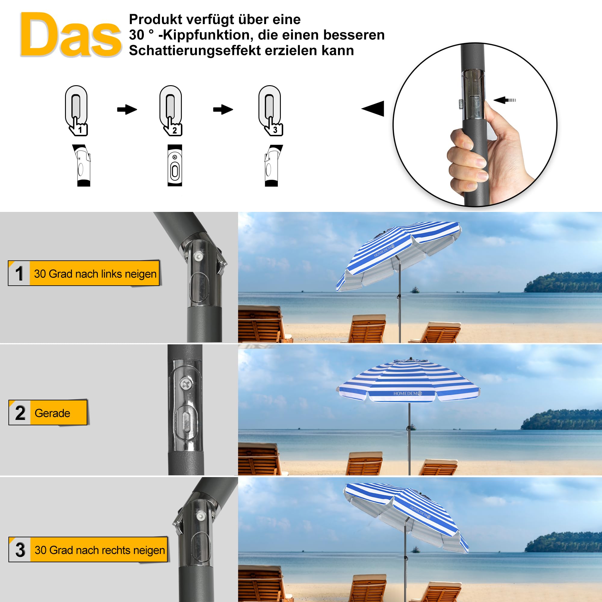 HOMEDEMO Strandschirm Sonnenschirm mit Upgrade Boden Hülse