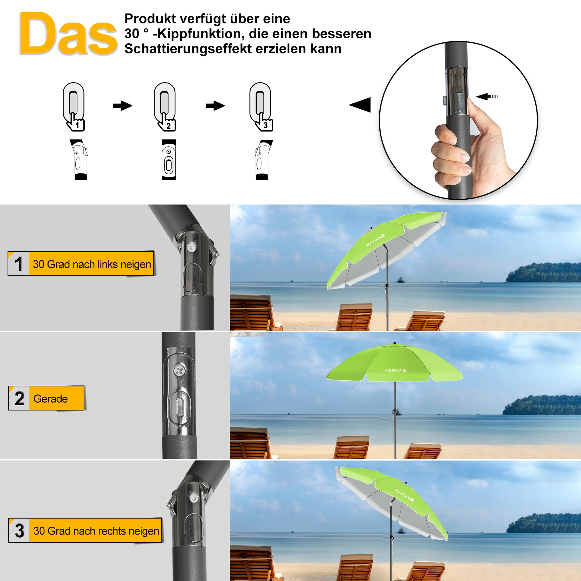 HOMEDEMO Strandschirm Sonnenschirm mit Upgrade Boden Hülse