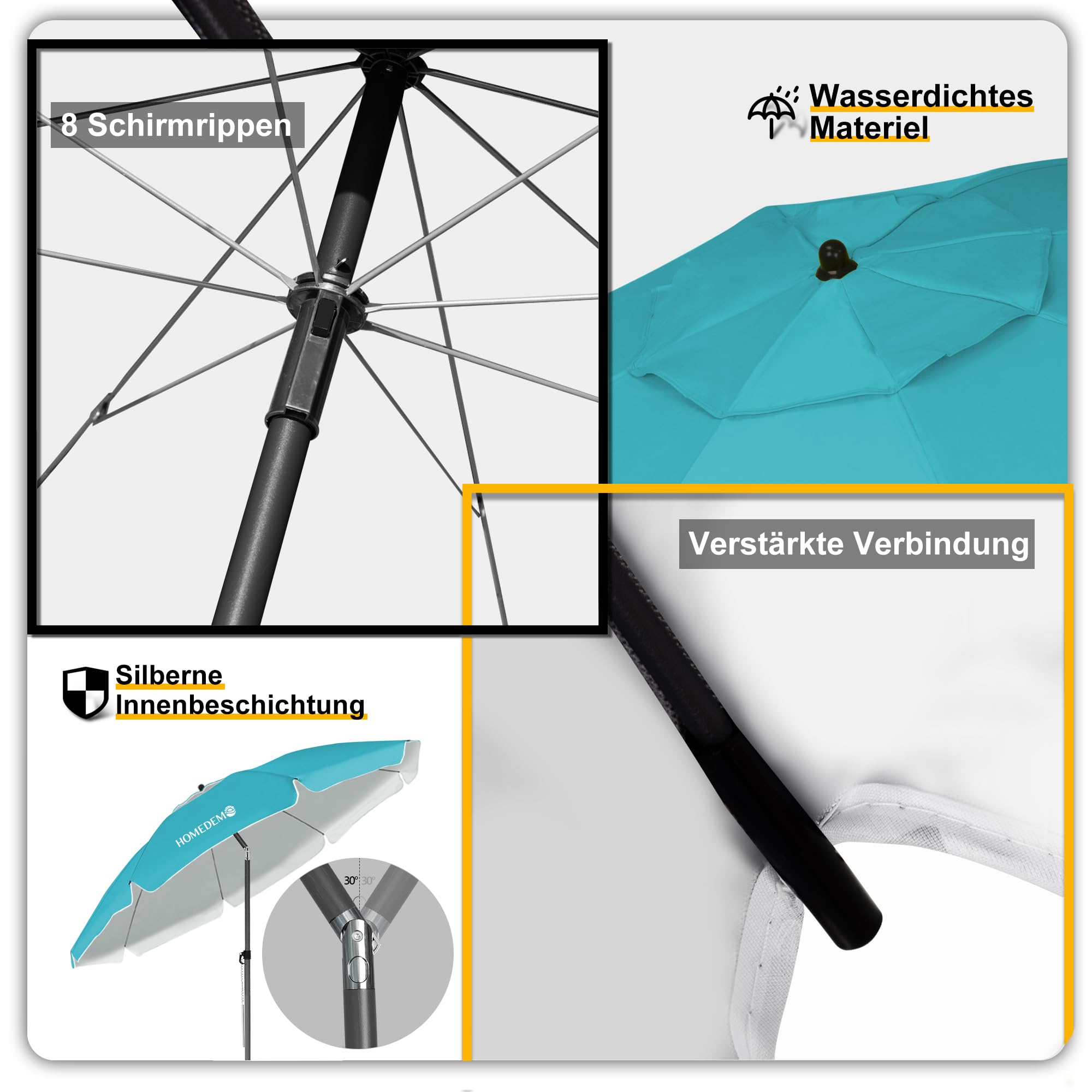 HOMEDEMO Strandschirm Sonnenschirm mit Upgrade Boden Hülse