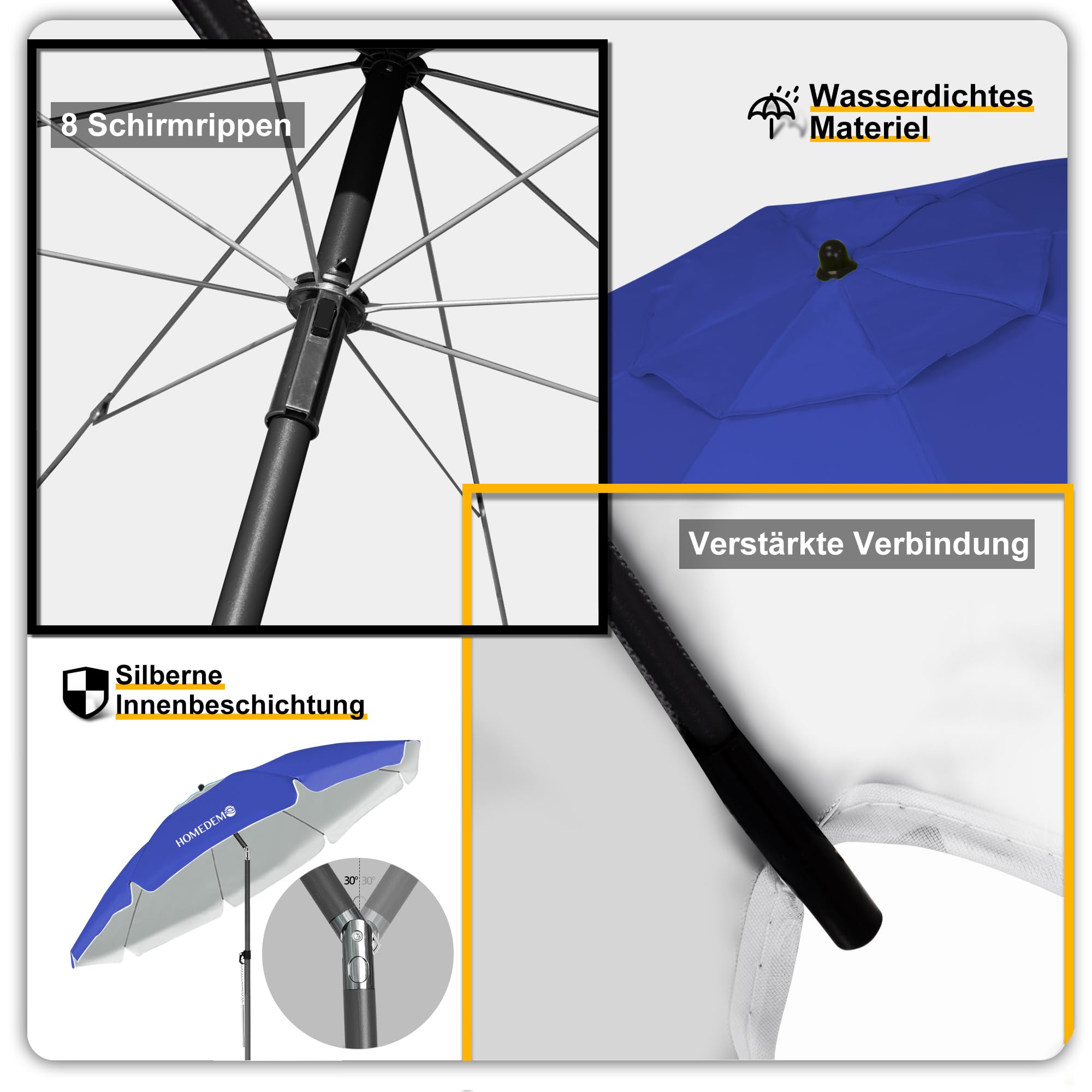 HOMEDEMO Strandschirm Sonnenschirm mit Upgrade Boden Hülse