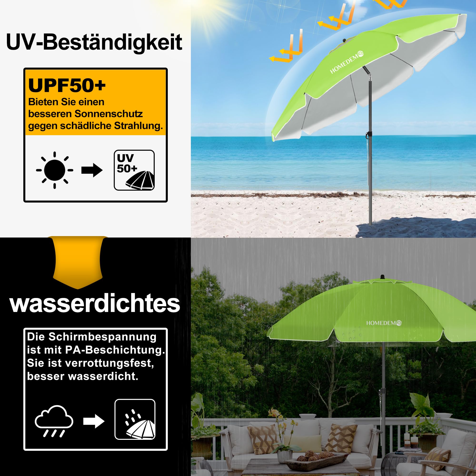 HOMEDEMO Strandschirm Sonnenschirm mit Upgrade Boden Hülse