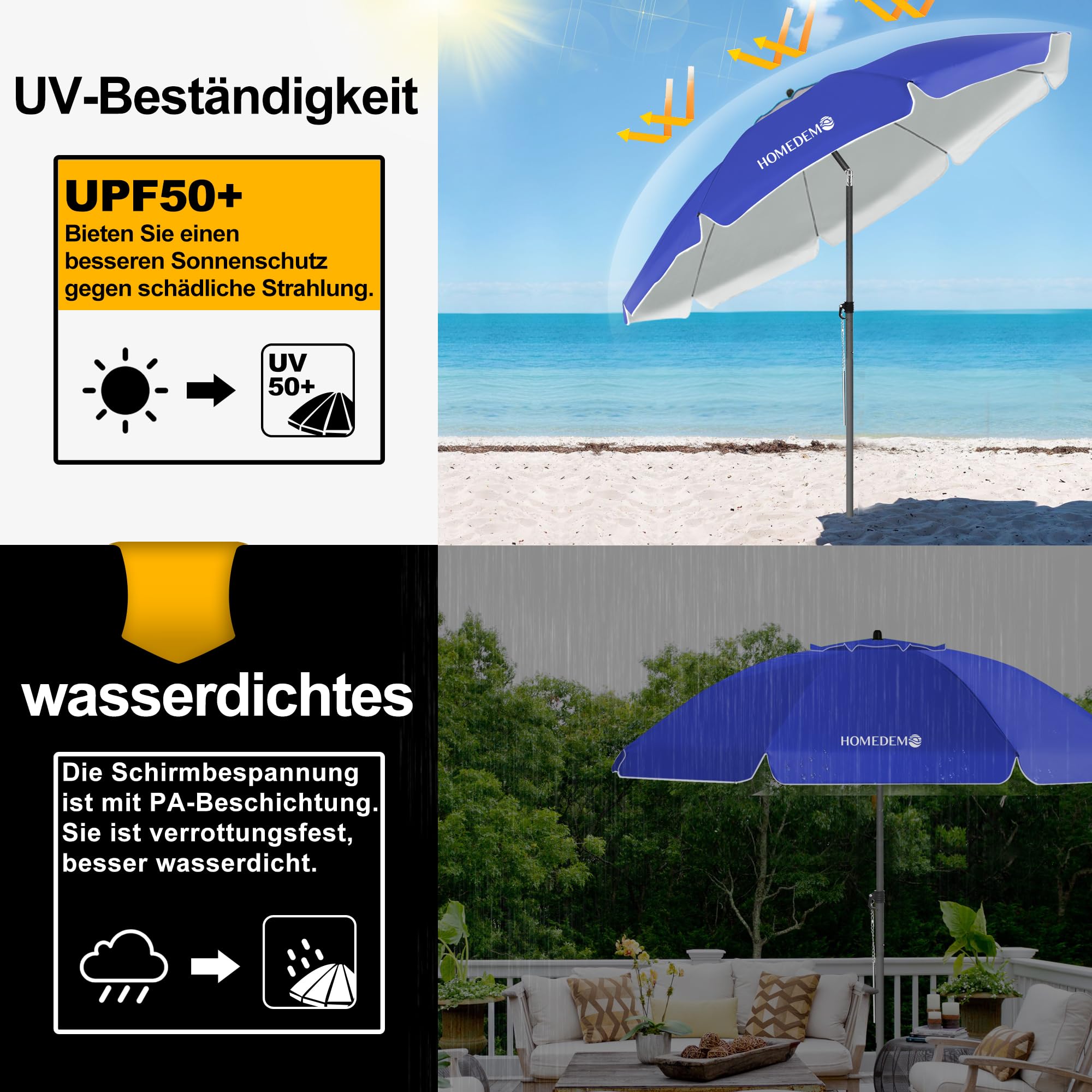 HOMEDEMO Strandschirm Sonnenschirm mit Upgrade Boden Hülse