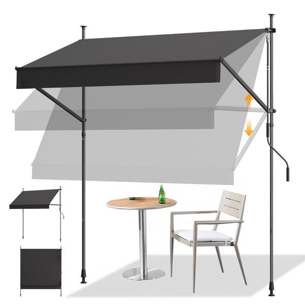 HOMEDEMO Klemmmarkise mit Einstellbare Handkurbel, Balkonmarkise ohne Bohren, Markise Sonnenschutz