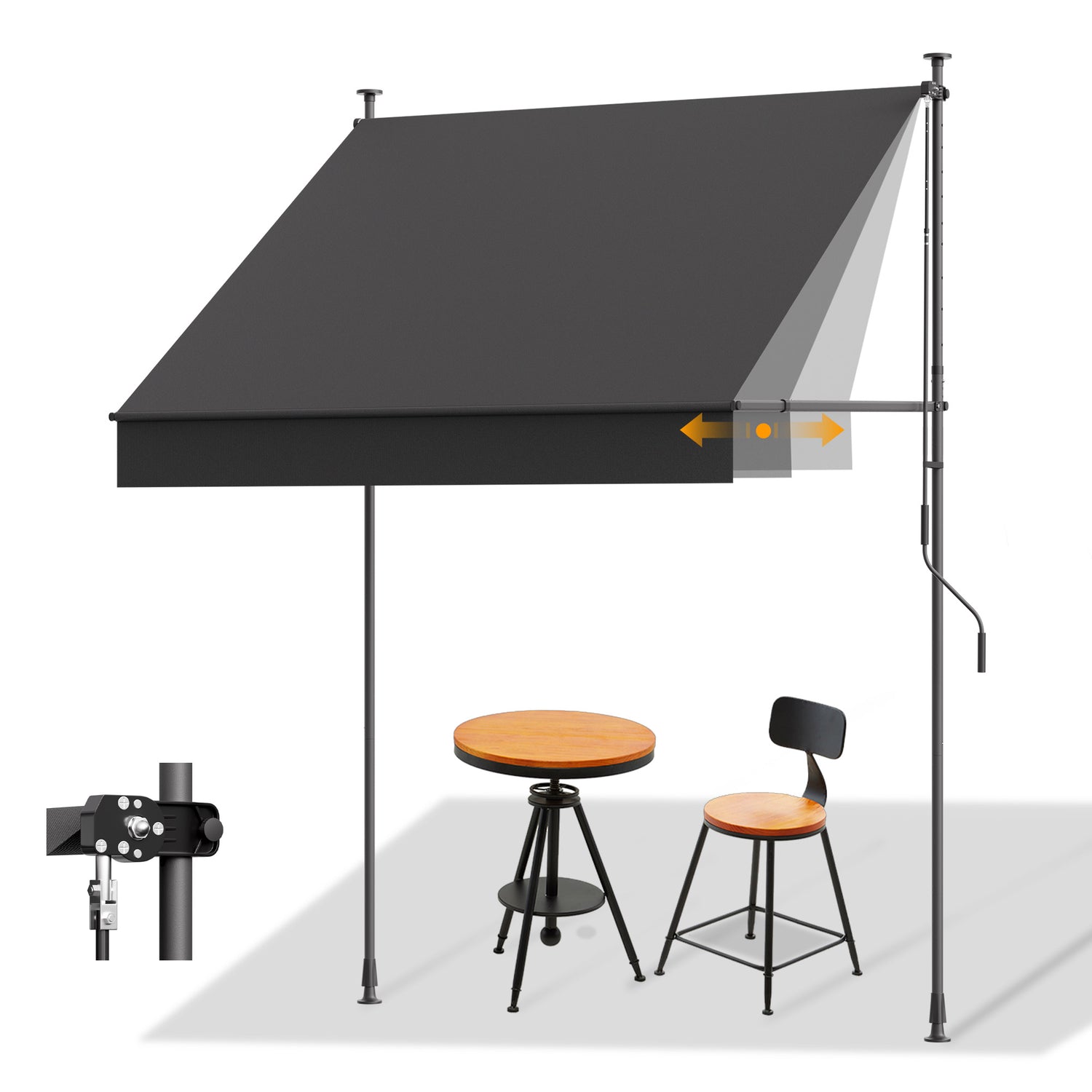 Einziehbare Klemmmarkise für Balkon mit Handkurbel manuell