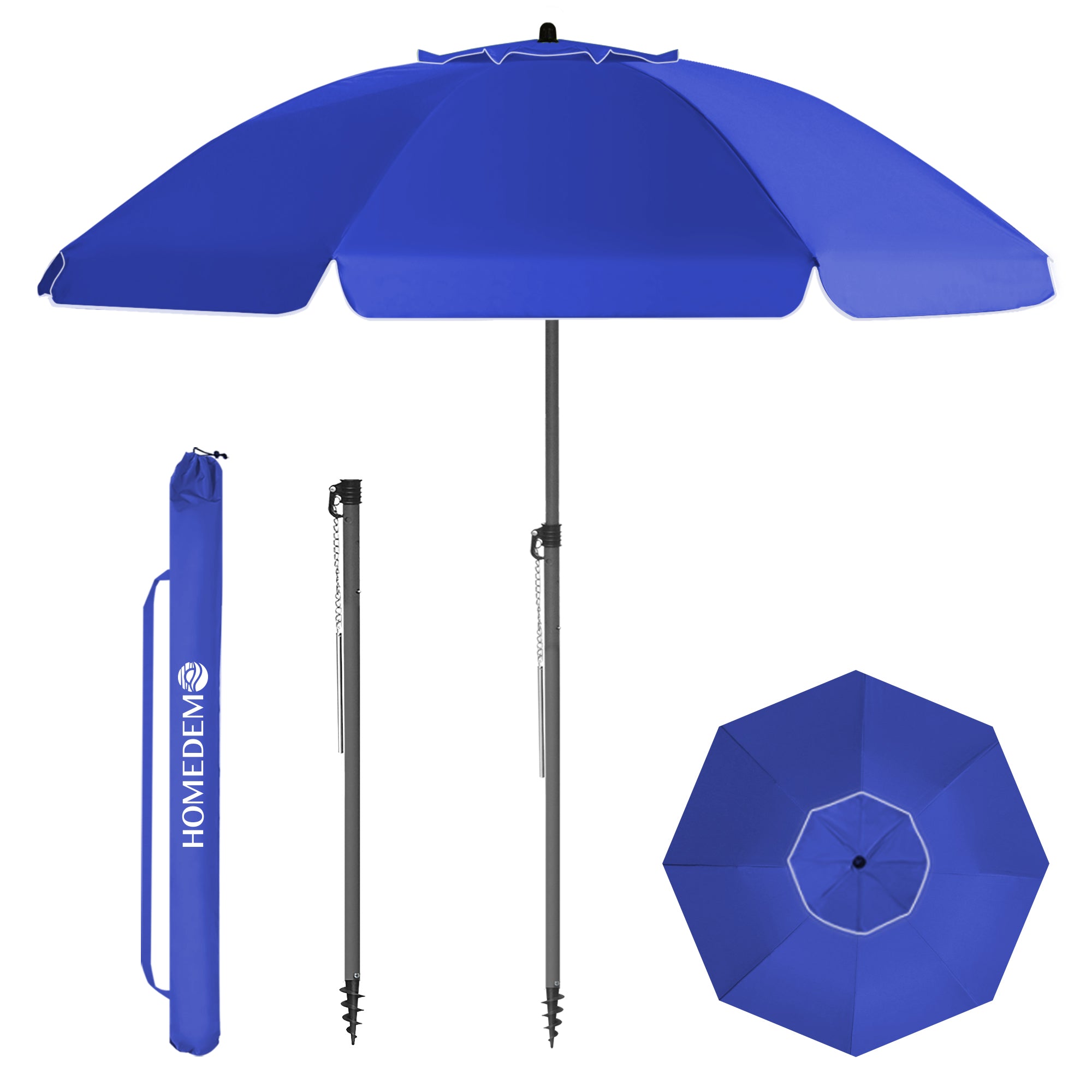 HOMEDEMO Runder Strandschirm, UV50+ Sonnenschirm mit Schutzhülle, wasserfester Gartenschirm Marktschirm, stabiler Terrassenschirm für Strand, Garten, Terrasse und Außenbereich