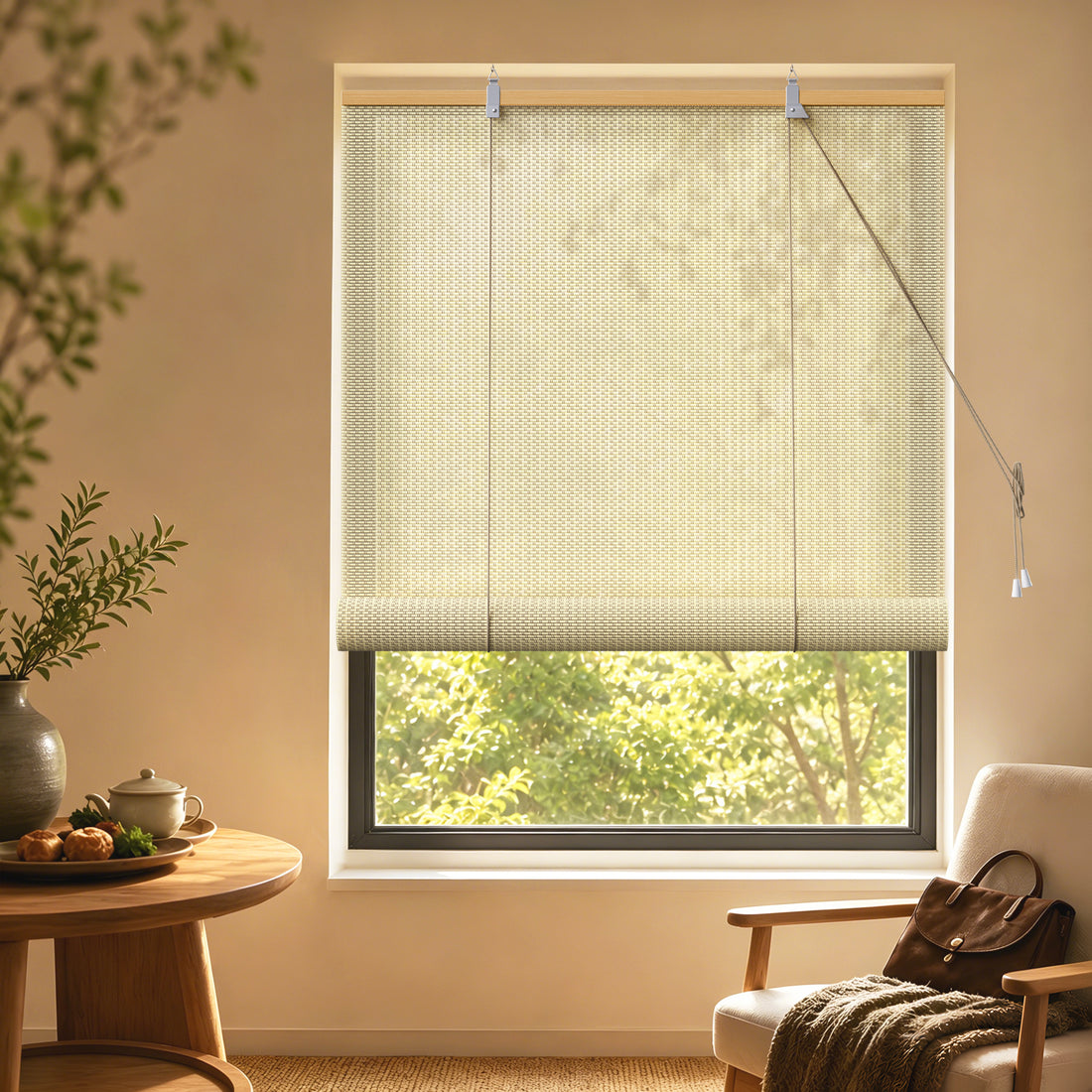 HOMEDEMO Bambusrollo Sichtschutz &amp; Sonnenschutz, Natur Bambus Fensterrollo Jalousie Holz Raffrollo, Innenrollo Braun für Fenster und Balkon