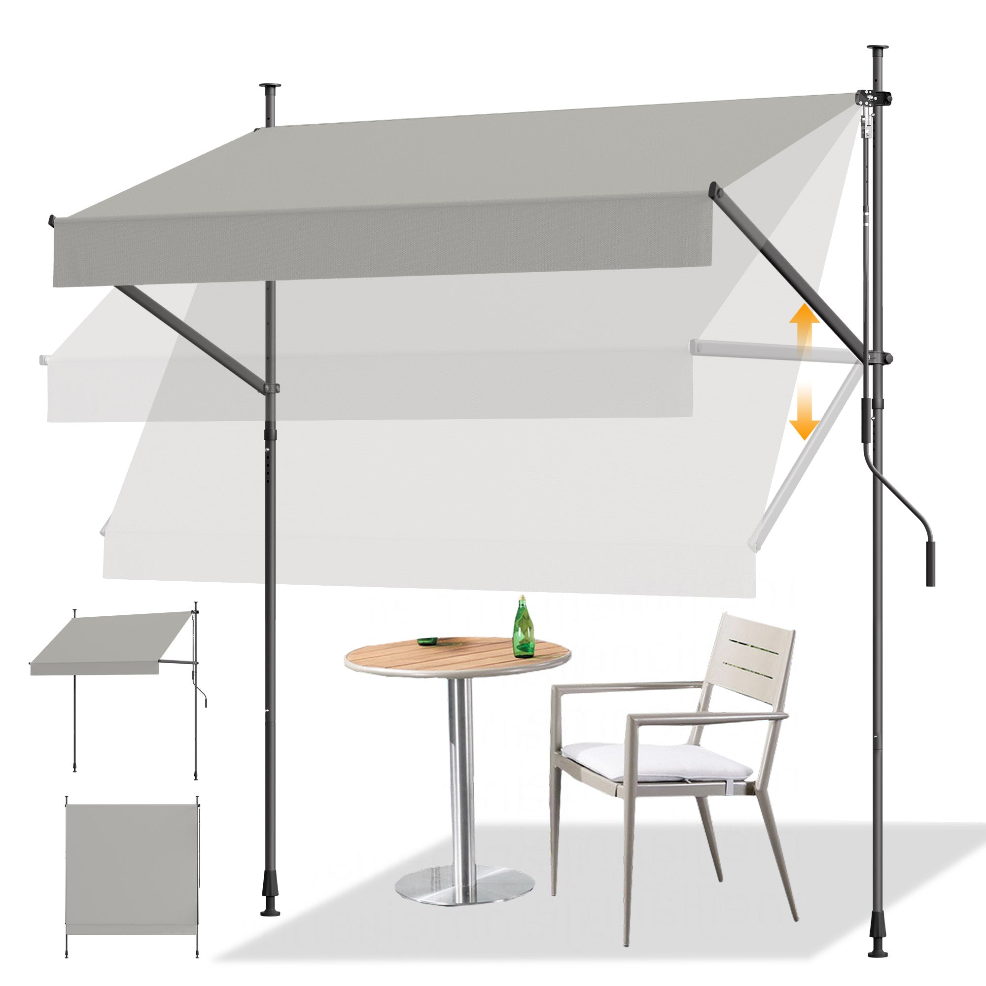 HOMEDEMO Klemmmarkise mit Einstellbare Handkurbel, Balkonmarkise ohne Bohren, Markise Sonnenschutz