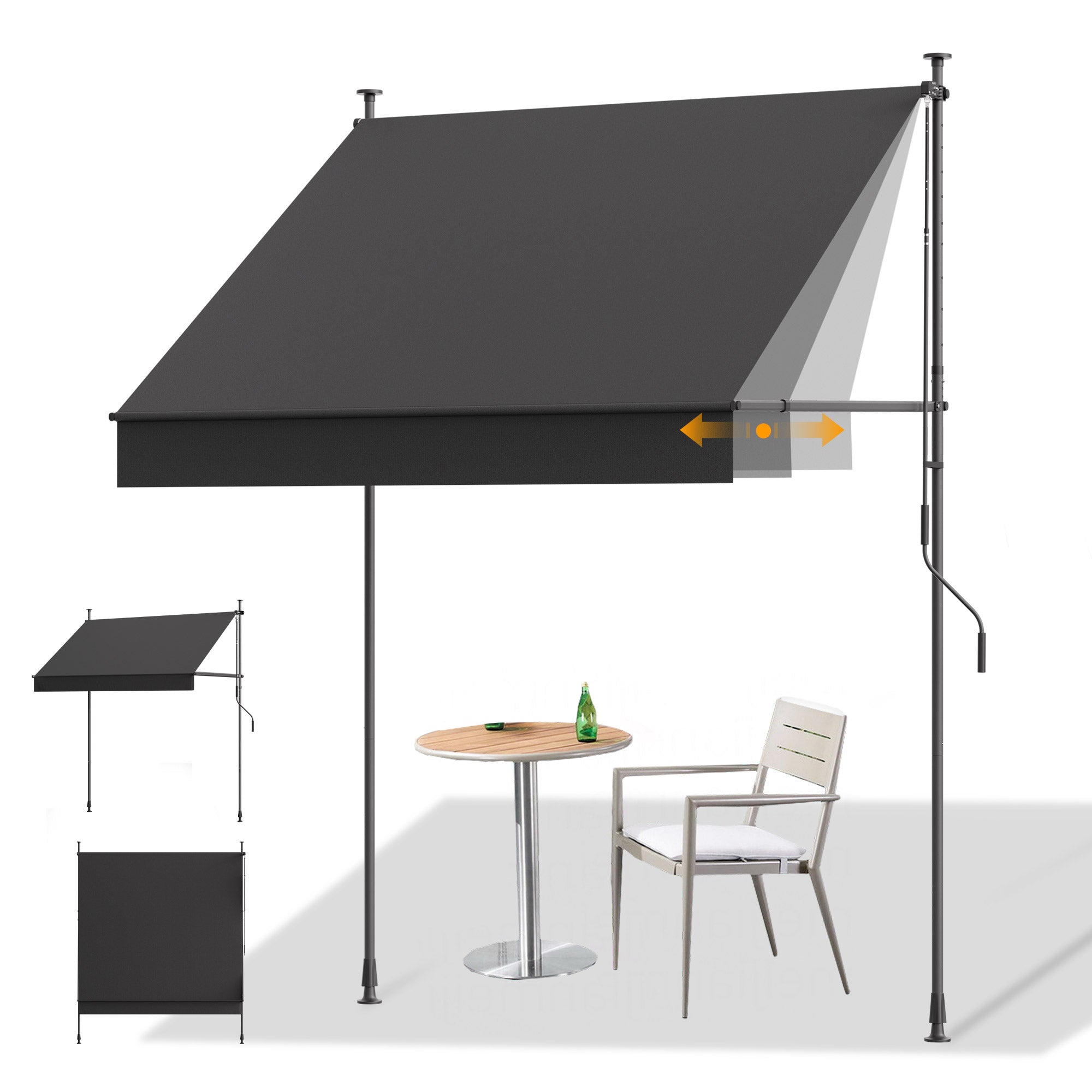 HOMEDEMO Klemmmarkise mit Einstellbare Handkurbel, Balkonmarkise ohne Bohren, Markise Sonnenschutz