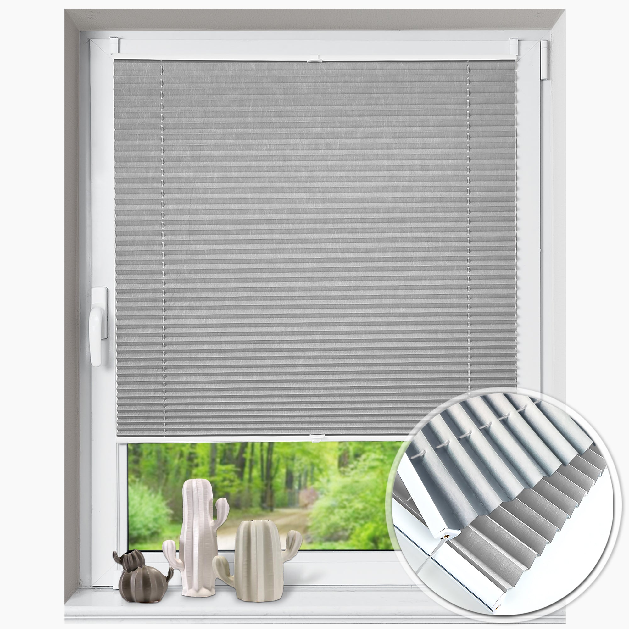 HOMEDEMO Plissee ohne Bohren verdunkelung, Thermo Plisseerollo Klemmfix, Hellgrau