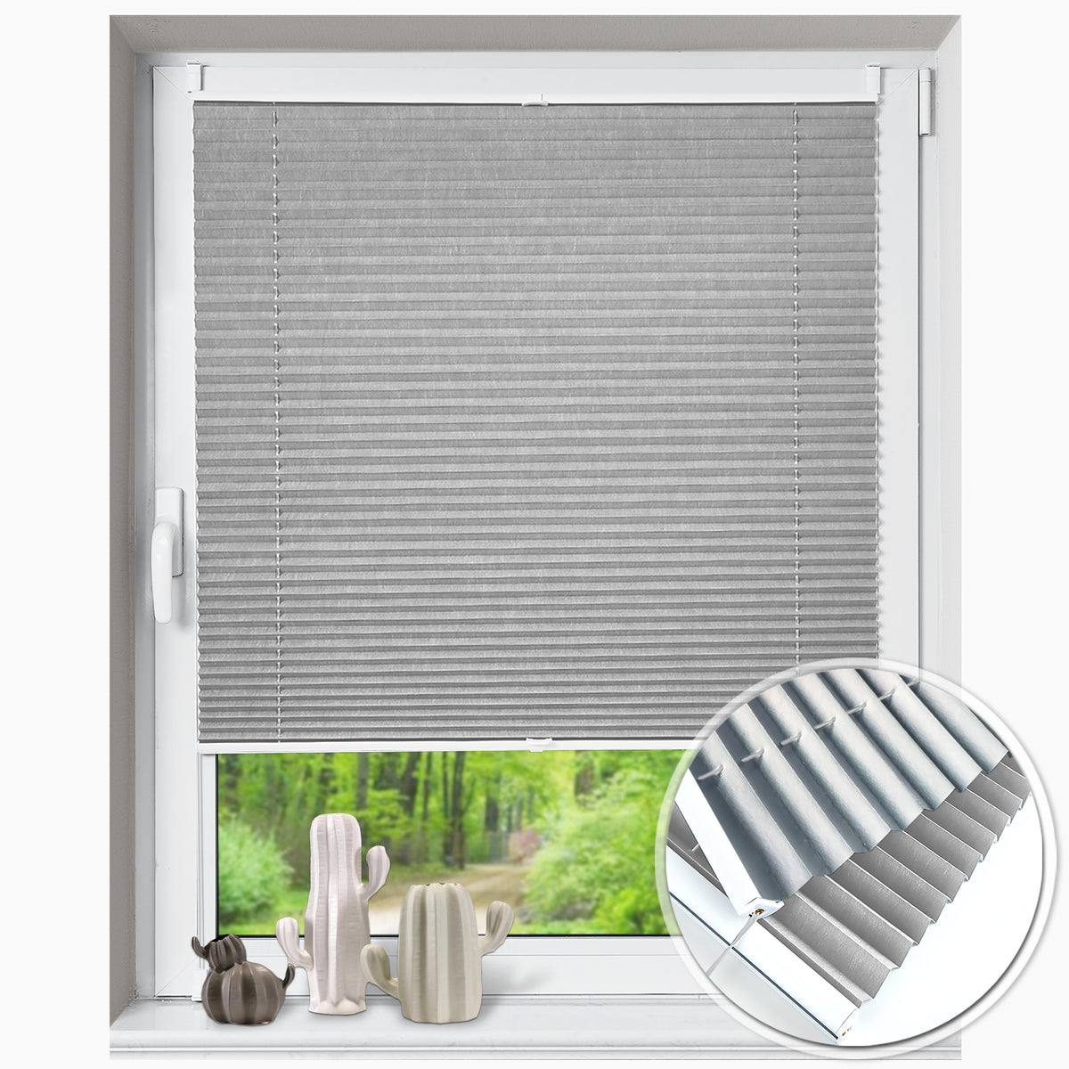 HOMEDEMO Plissee ohne Bohren verdunkelung, Thermo Plisseerollo Klemmfix, Hellgrau