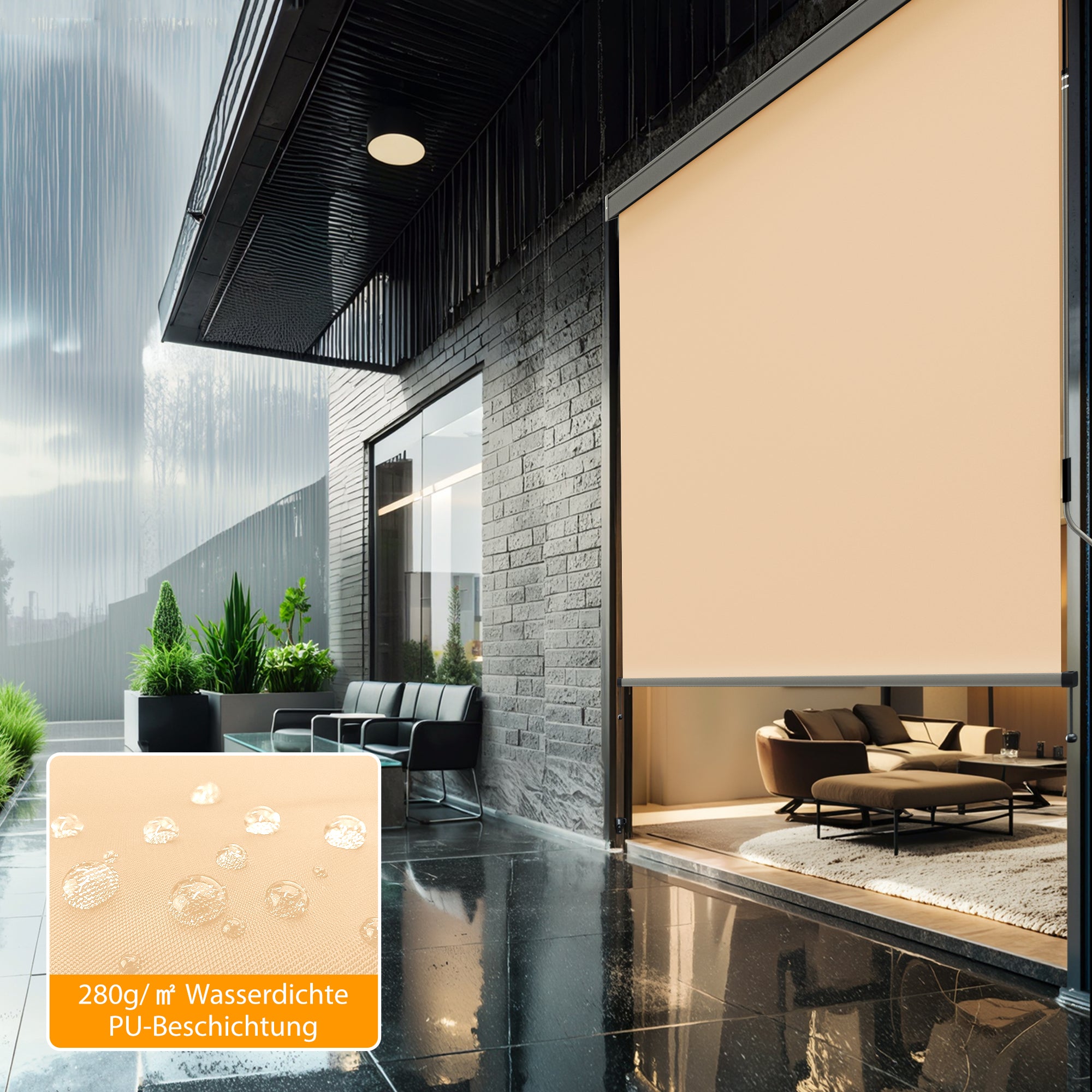 HOMEDEMO Senkrechtmarkise,Außenrollo mit Einstellbare Handkurbel & Alu-Kassette