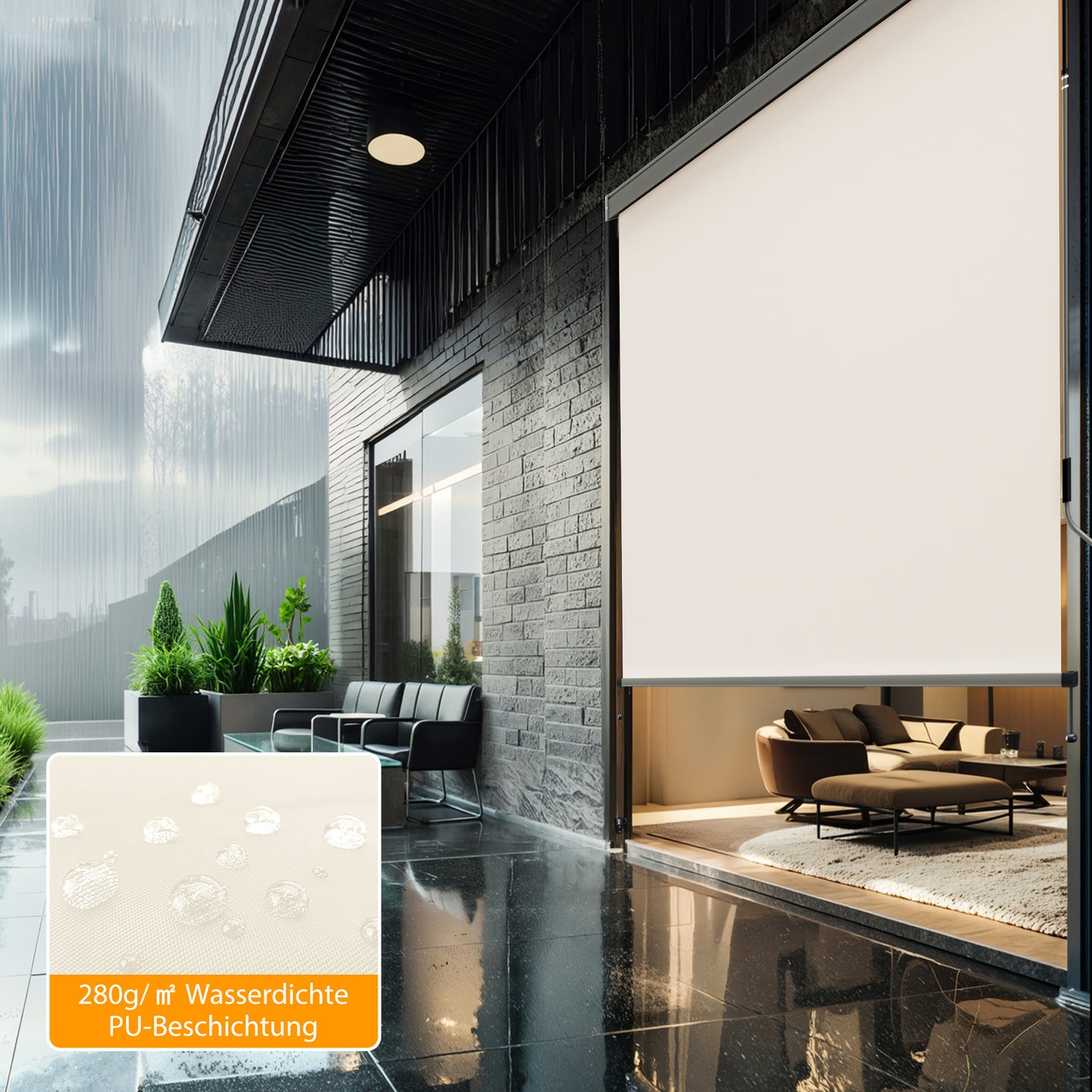 HOMEDEMO Senkrechtmarkise,Außenrollo mit Einstellbare Handkurbel & Alu-Kassette