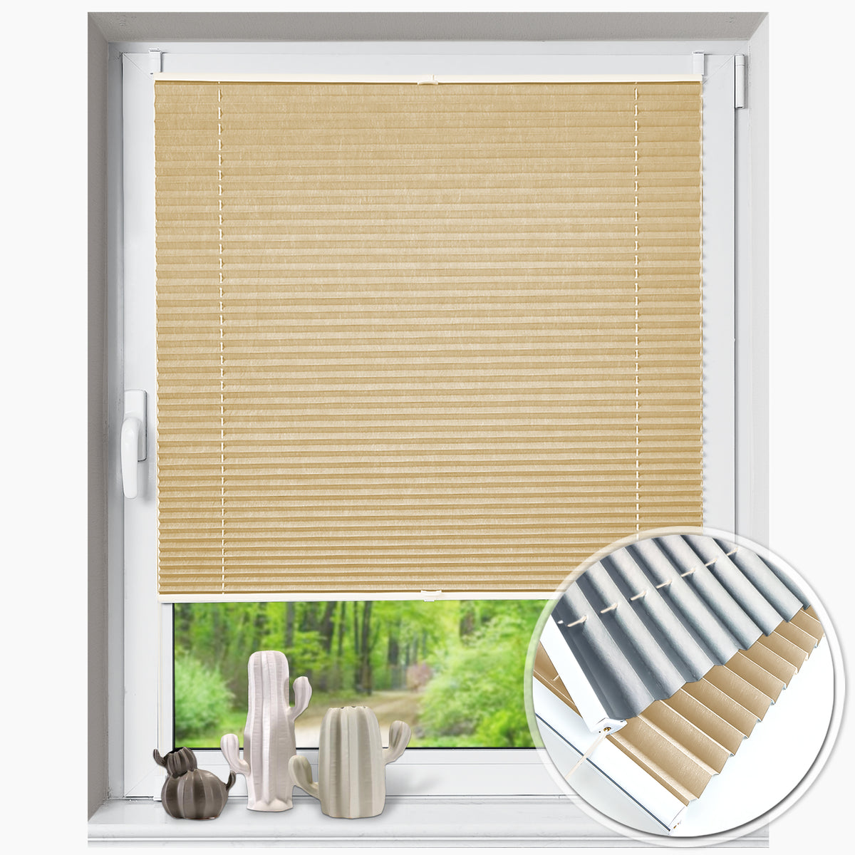 HOMEDEMO Plissee ohne Bohren verdunkelung, Thermo Plisseerollo Klemmfix, Hellbeige