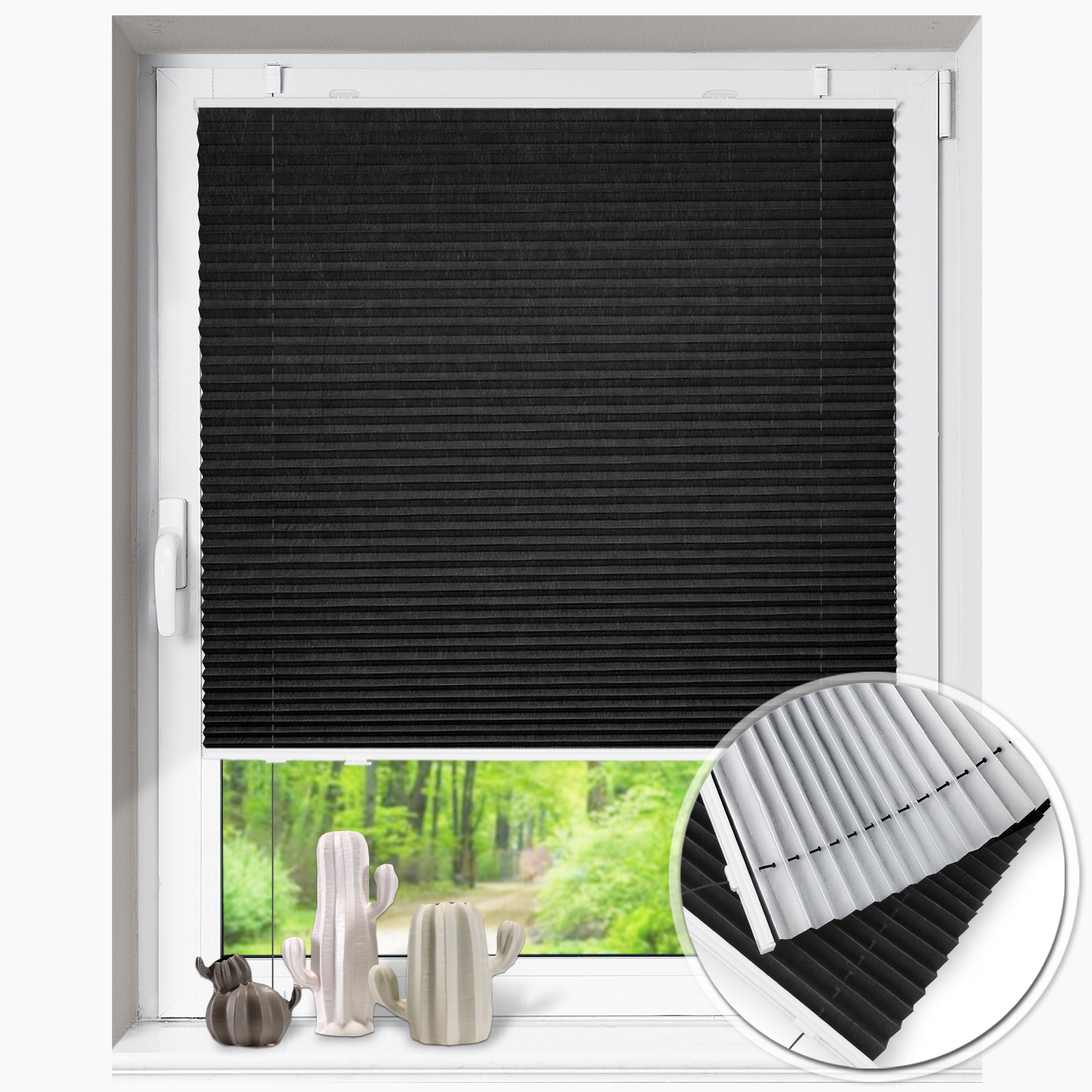 HOMEDEMO Plissee ohne Bohren verdunkelung, Thermo Plisseerollo Klemmfix,Schwarz