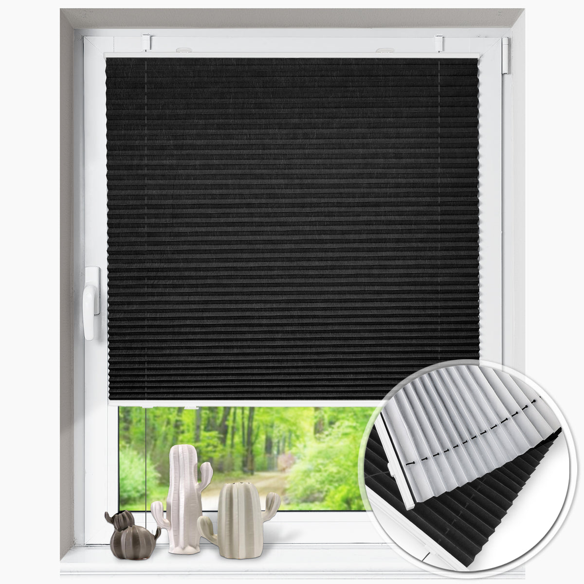 HOMEDEMO Plissee ohne Bohren verdunkelung, Thermo Plisseerollo Klemmfix,Schwarz