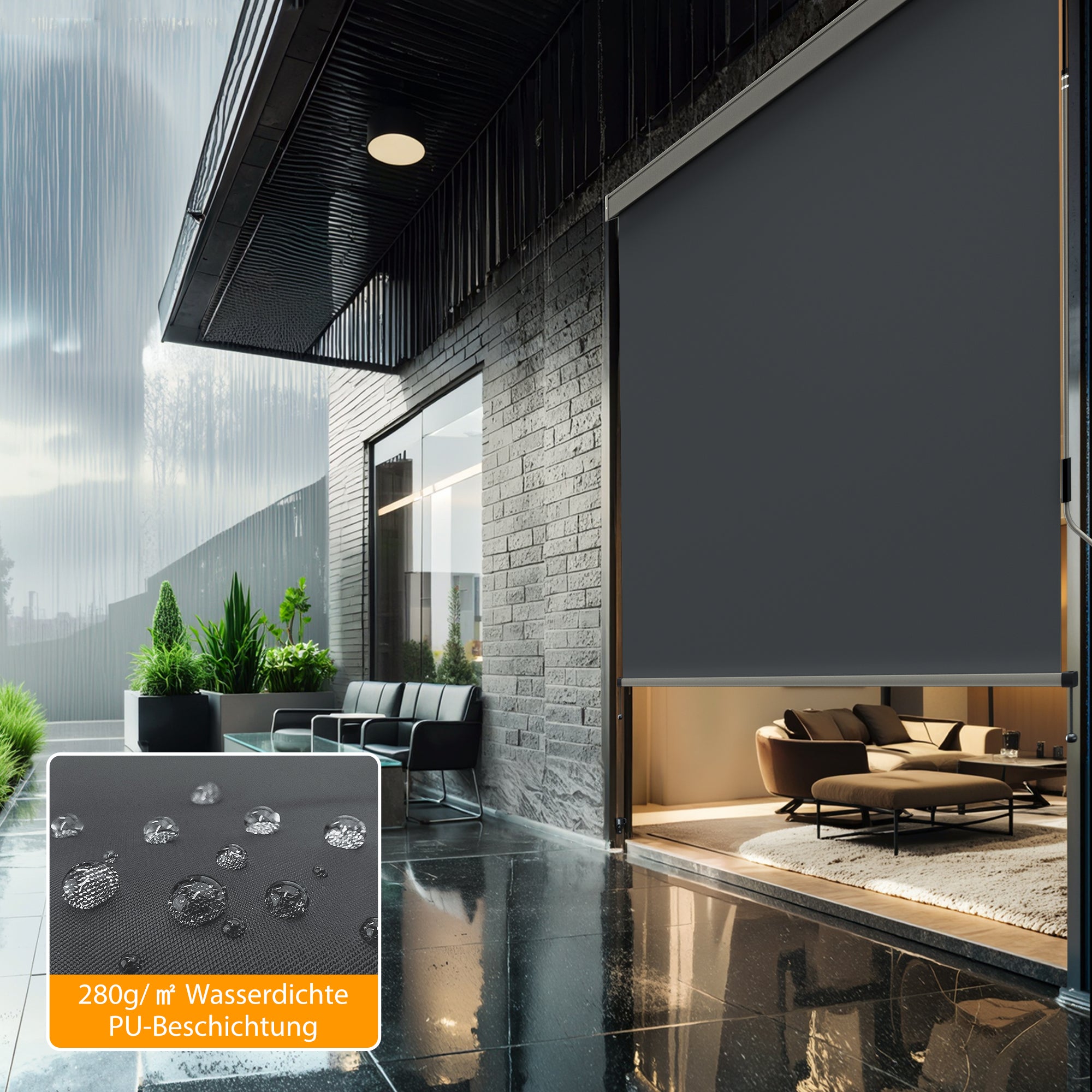 HOMEDEMO Senkrechtmarkise,Außenrollo mit Einstellbare Handkurbel & Alu-Kassette
