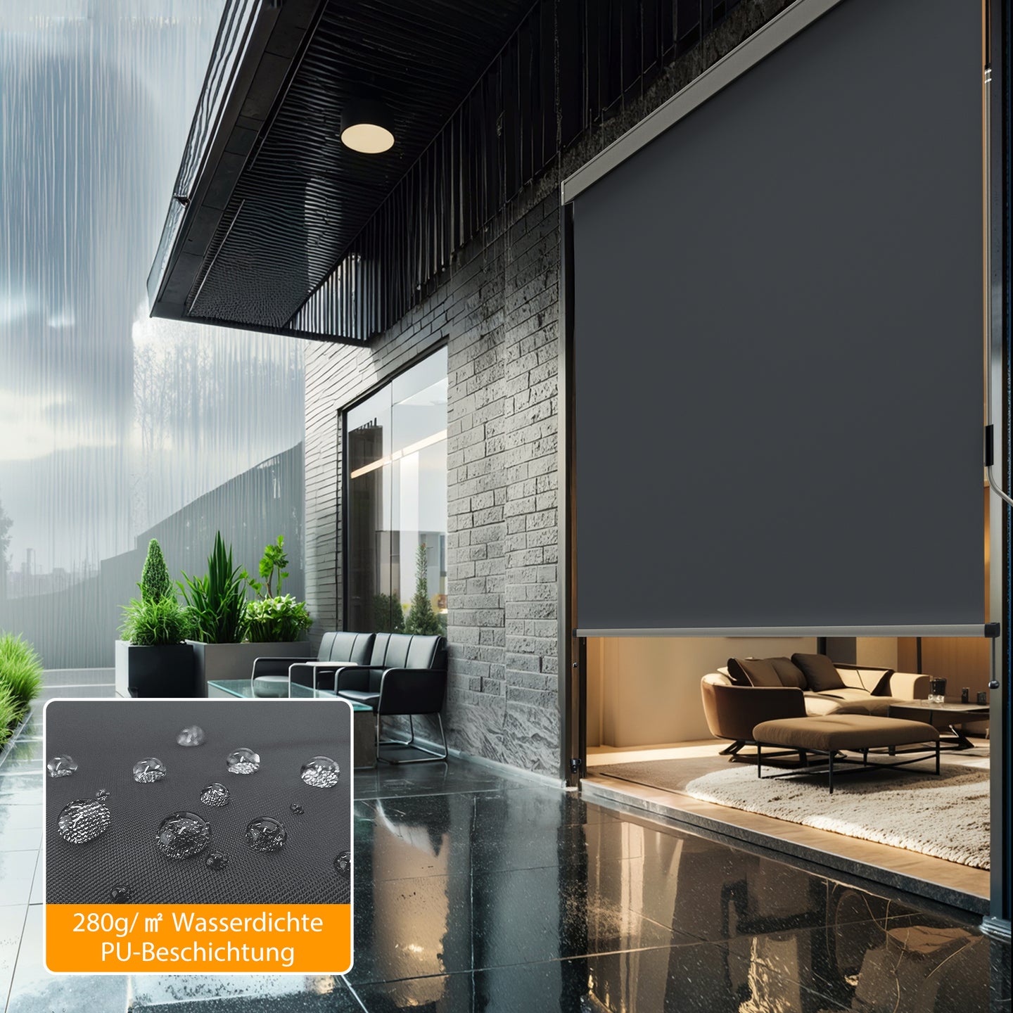 HOMEDEMO Senkrechtmarkise,Außenrollo mit Einstellbare Handkurbel & Alu-Kassette