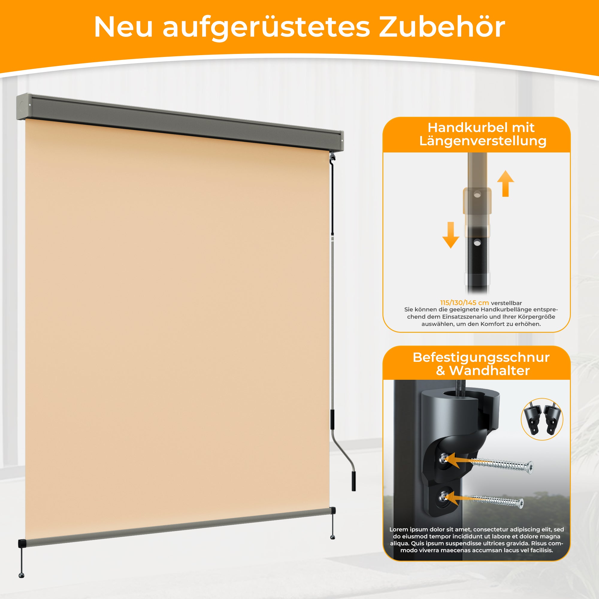 HOMEDEMO Senkrechtmarkise,Außenrollo mit Einstellbare Handkurbel & Alu-Kassette