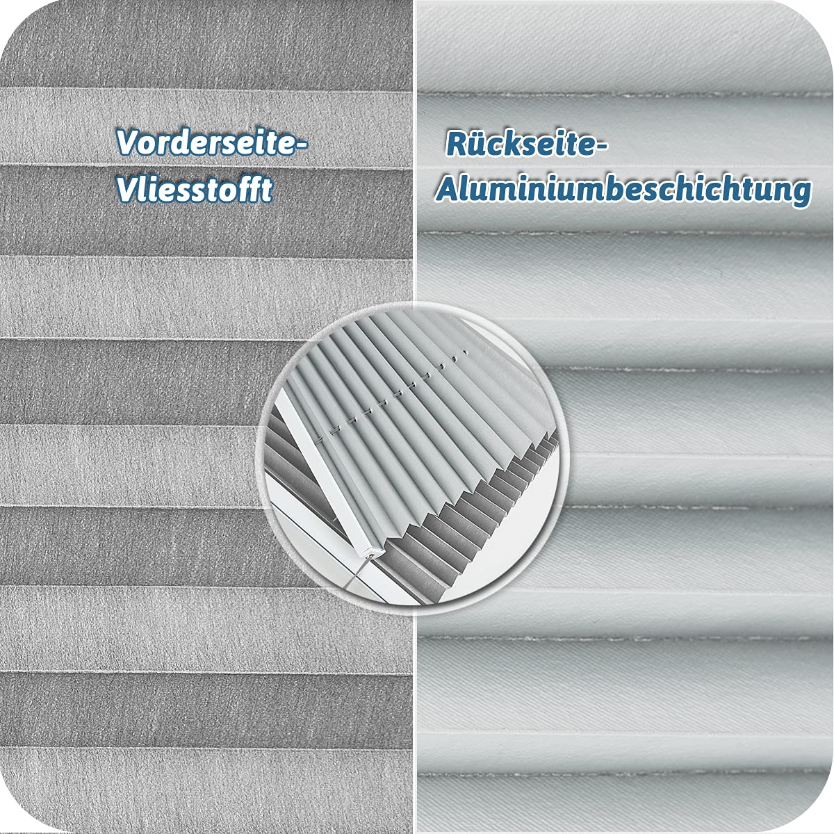 HOMEDEMO Plissee ohne Bohren verdunkelung, Thermo Plisseerollo Klemmfix, Grau