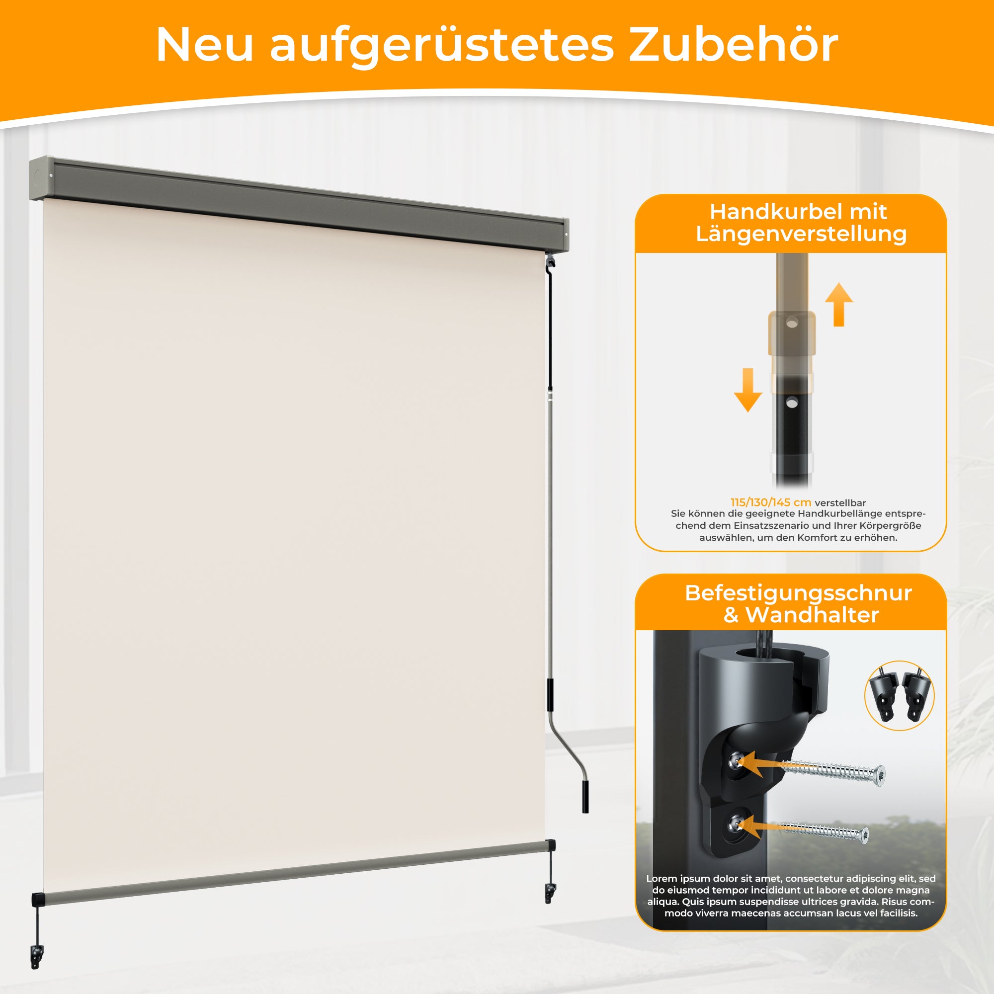 HOMEDEMO Senkrechtmarkise,Außenrollo mit Einstellbare Handkurbel & Alu-Kassette