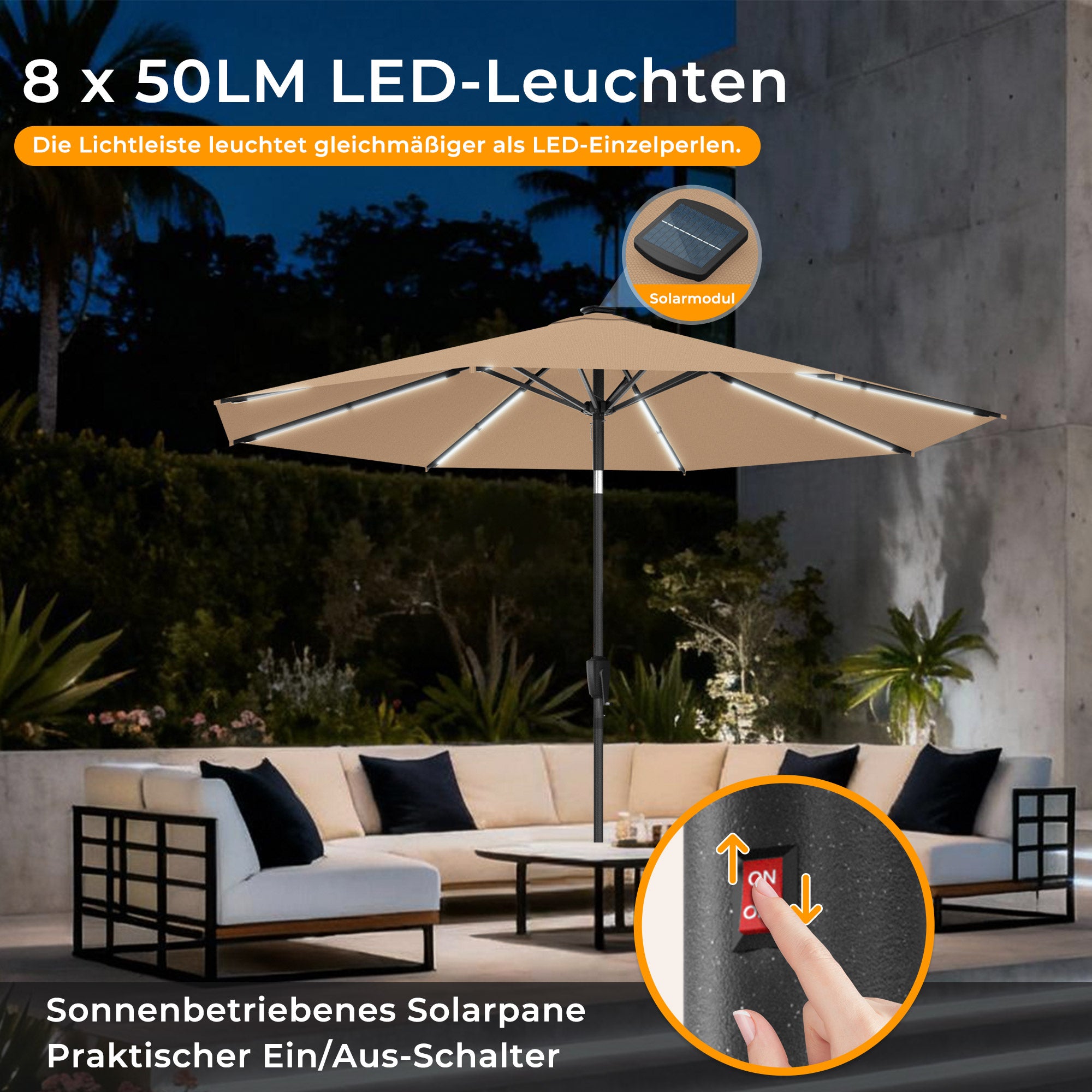 HOMEDEMO  Groß Garten Sonnenschirme mit Kurbel und LED-Licht