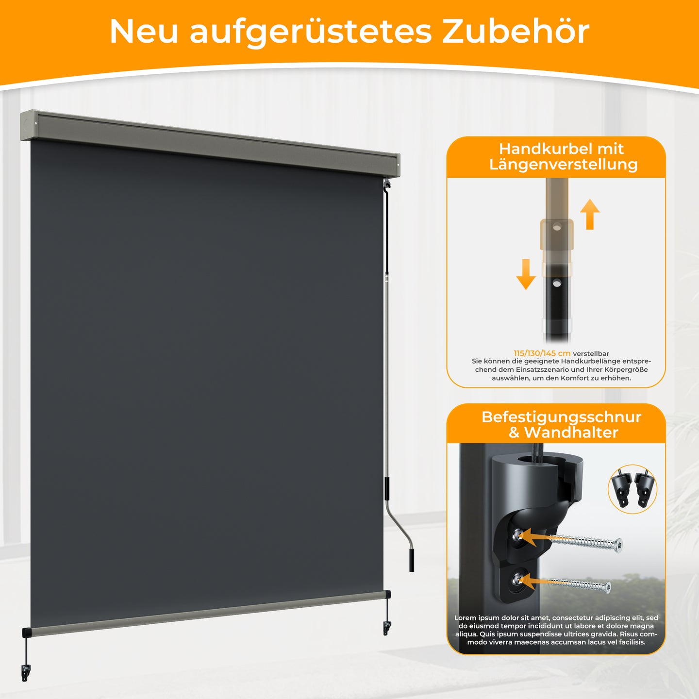 HOMEDEMO Senkrechtmarkise,Außenrollo mit Einstellbare Handkurbel & Alu-Kassette
