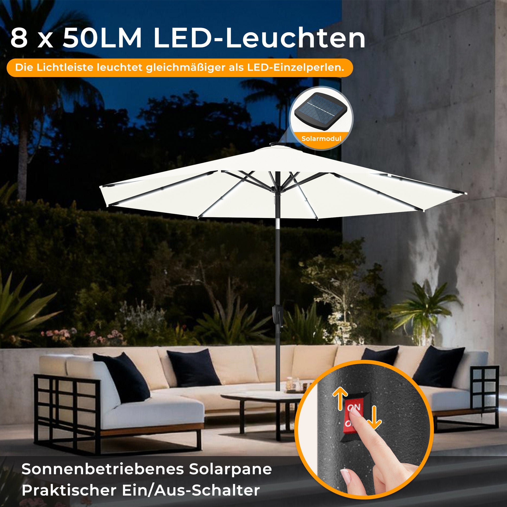 HOMEDEMO  Groß Garten Sonnenschirme mit Kurbel und LED-Licht