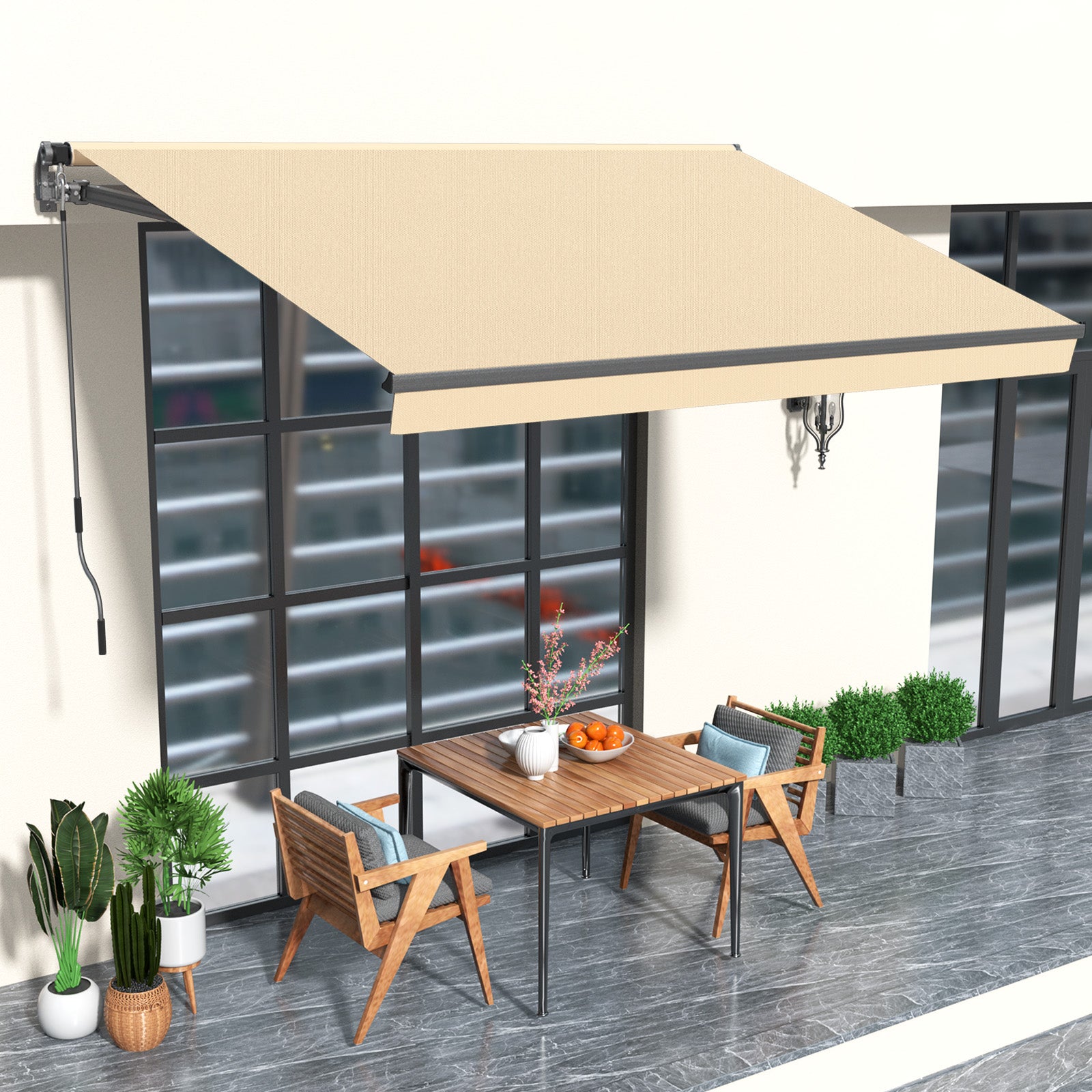 HOMEDEMO Gelenkarmmarkise Markise mit Handkurbel,Sonnenmarkise Terrassenmarkise Winkel Einstellung(5-60°)