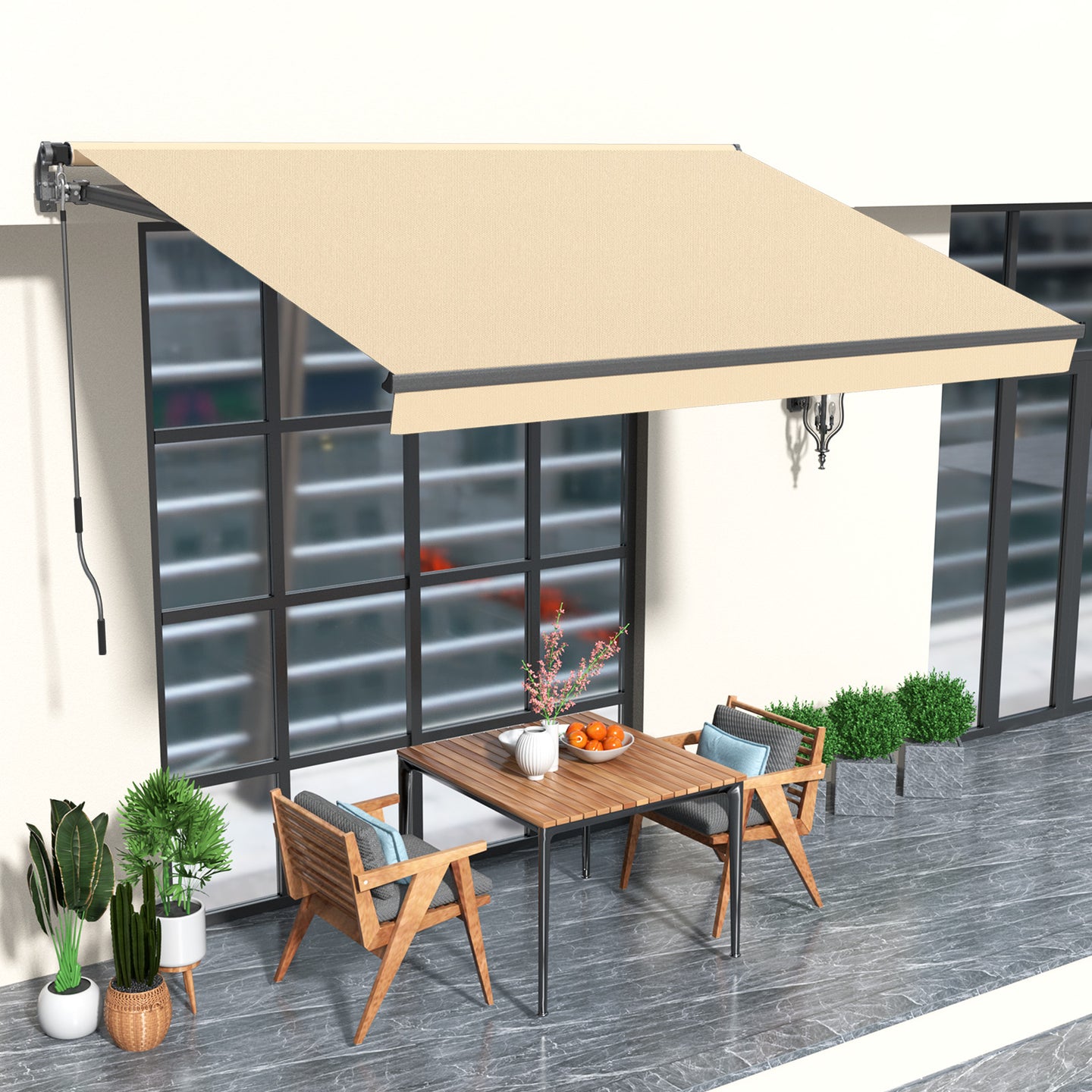 HOMEDEMO Gelenkarmmarkise Markise mit Handkurbel,Sonnenmarkise Terrassenmarkise Winkel Einstellung(5-60°)
