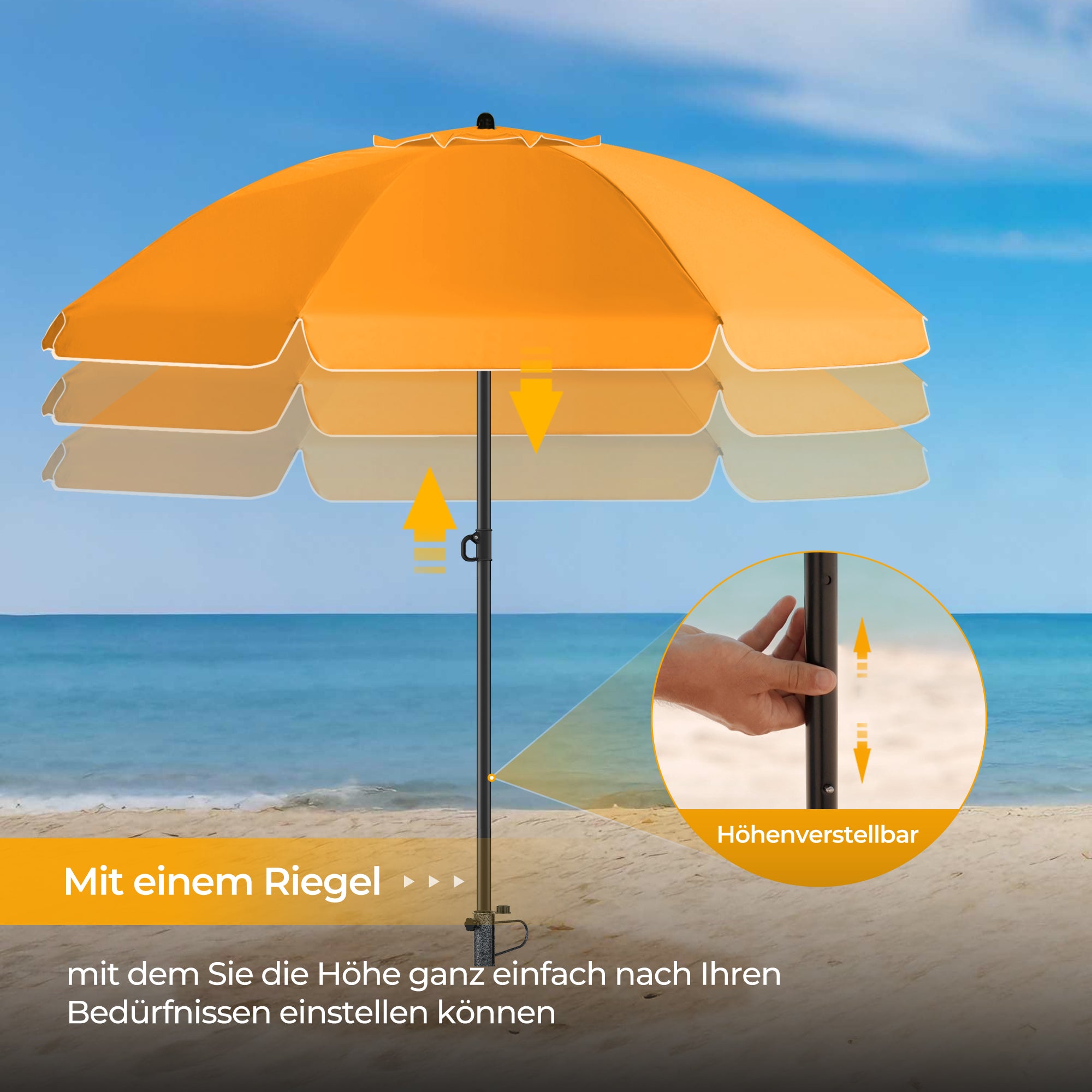 HOMEDEMO Sonnenschirm Strandschirm mit Bodenhülse, Gartenschirm Marktschirm
