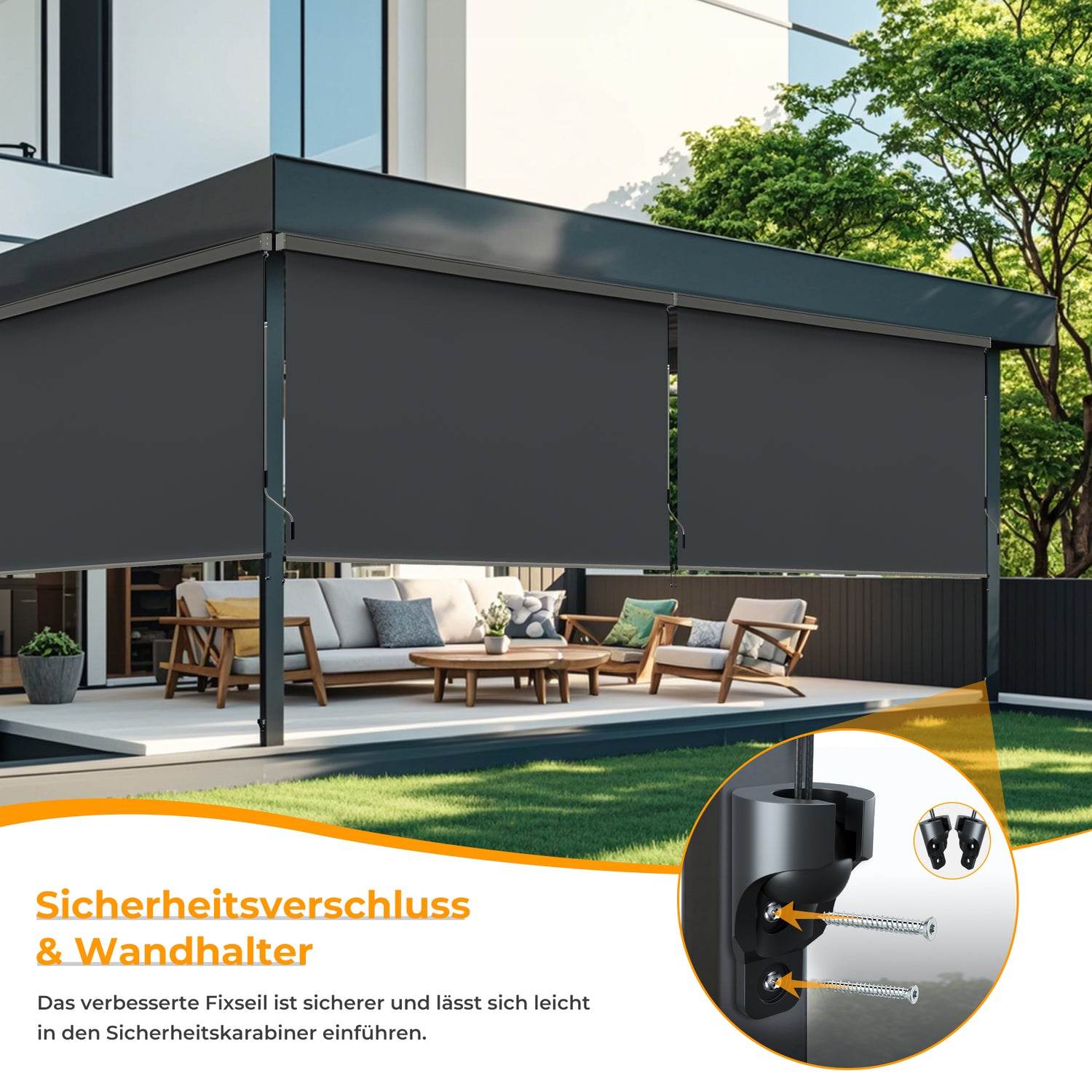 Senkrechtmarkise für den Außenbereich Schnur-Rollo