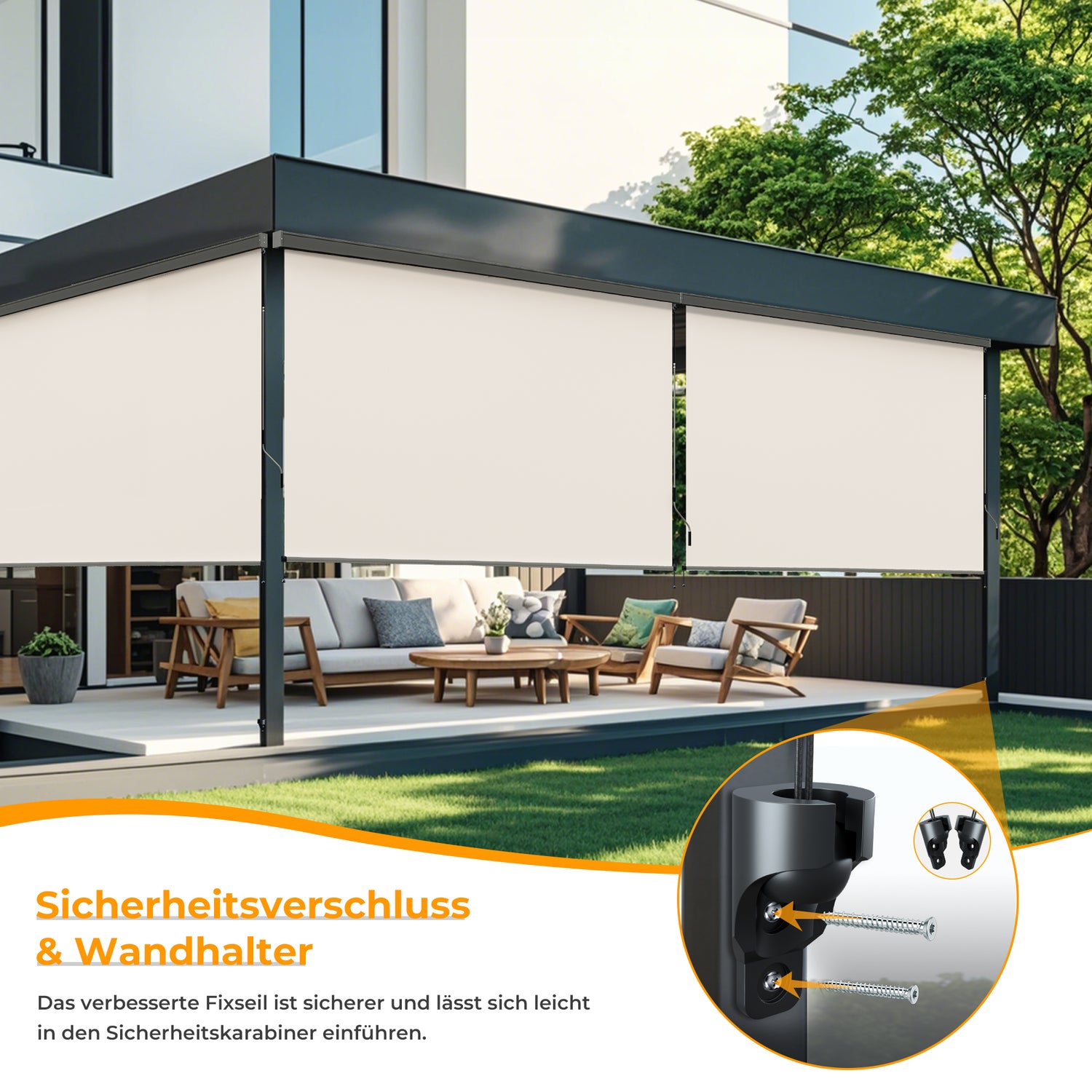 Senkrechtmarkise für den Außenbereich Schnur-Rollo