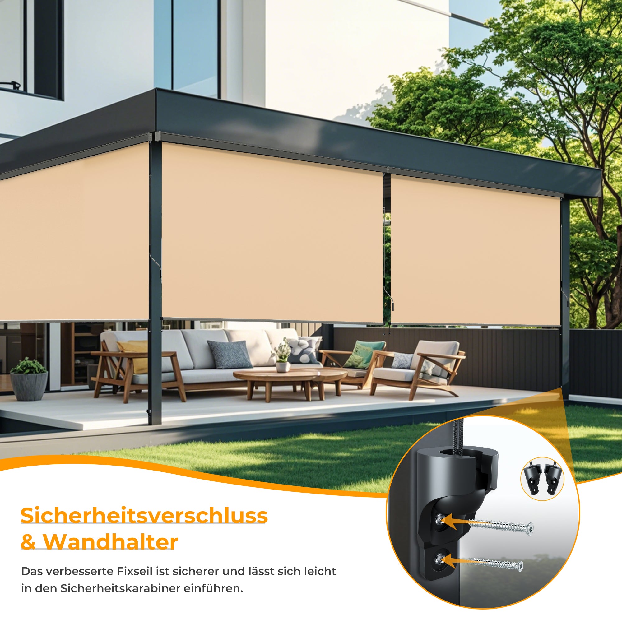 HOMEDEMO Senkrechtmarkise,Außenrollo mit Einstellbare Handkurbel & Alu-Kassette