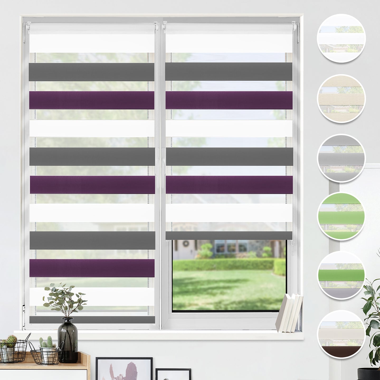 Doppelrollo Klemmfix ohne Bohren,Weiß-Grau-Anthrazit,Weiß-Beige-Braun,Weiß-Anthrazit-Aubergine