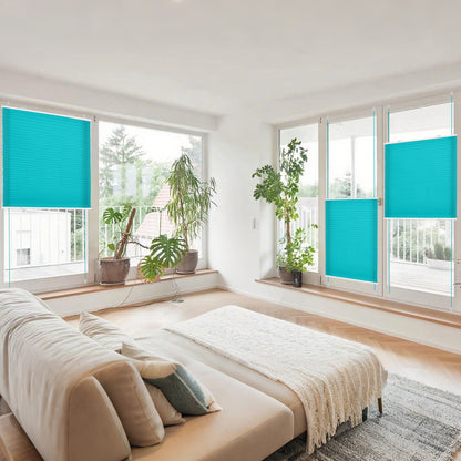 HOMEDEMO Plissee Klemmfix ohne Bohren Jalousien Türkis, Plisseerollo mit Klemmträger, lichtdurchlässig Faltrollo mit Sicht- und Sonnenschutz, blickdichte Jalousie für Fenster &amp; Tür