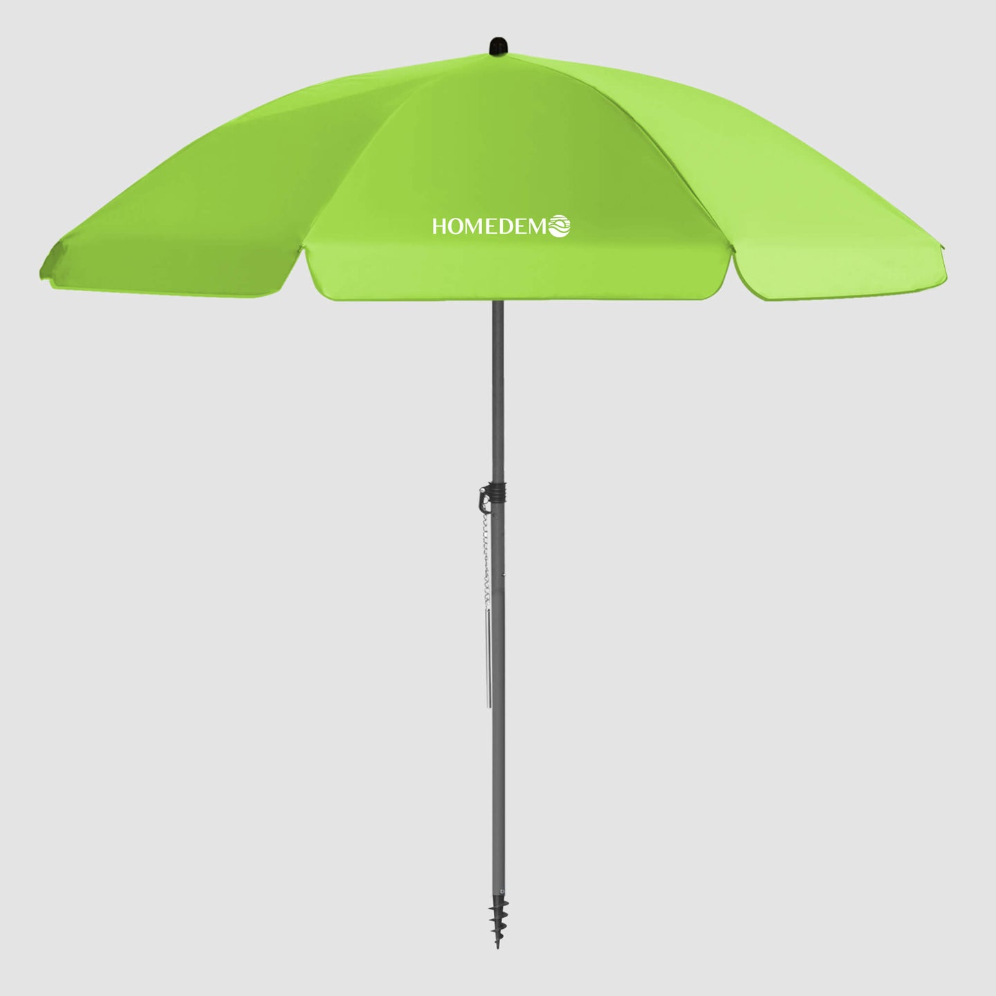 High-quality, durable Apple Green beach umbrella Front view shows the entire umbrella and the black pole