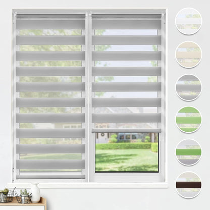 HOMEDEMO Klemmfix Doppelrollo ohne Bohren, Duo Sichtschutz Fensterrollo Weiß Grau Weiß-Schwarz
