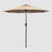 A positive view of the best khaki patio umbrella with the whole umbrella and the white light underneath and the black pole.