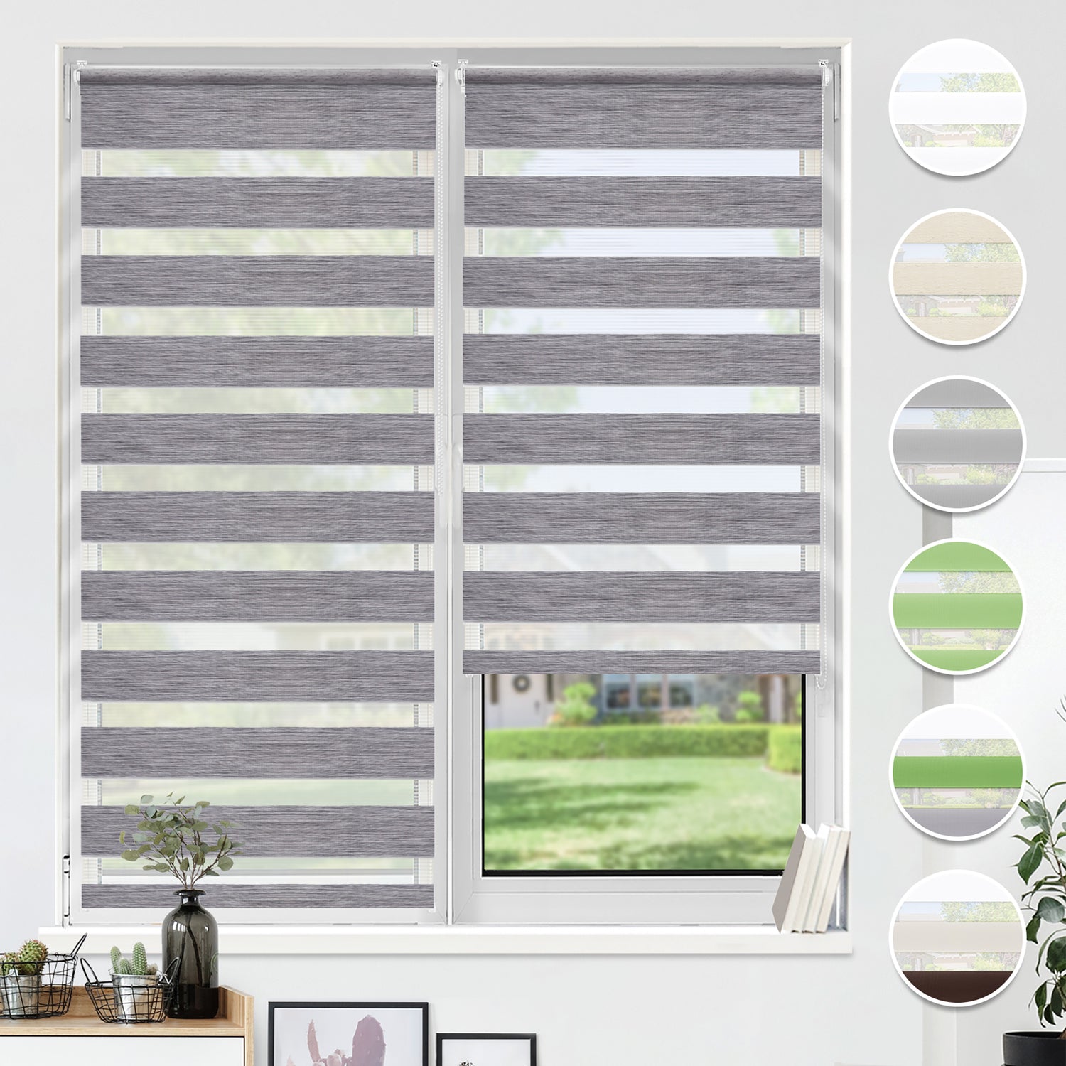 HOMEDEMO Duo Klemmfix Doppelrollo ohne Bohren, Sichtschutz Fensterrollo Leinen Grün