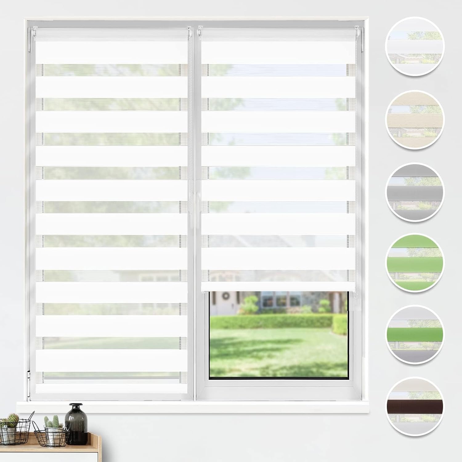 HOMEDEMO Doppelrollo Klemmfix ohne Bohren & mit Bohren, Rollos für Fenster und Tür,Weiß,Grau,Weiß-Schwarz